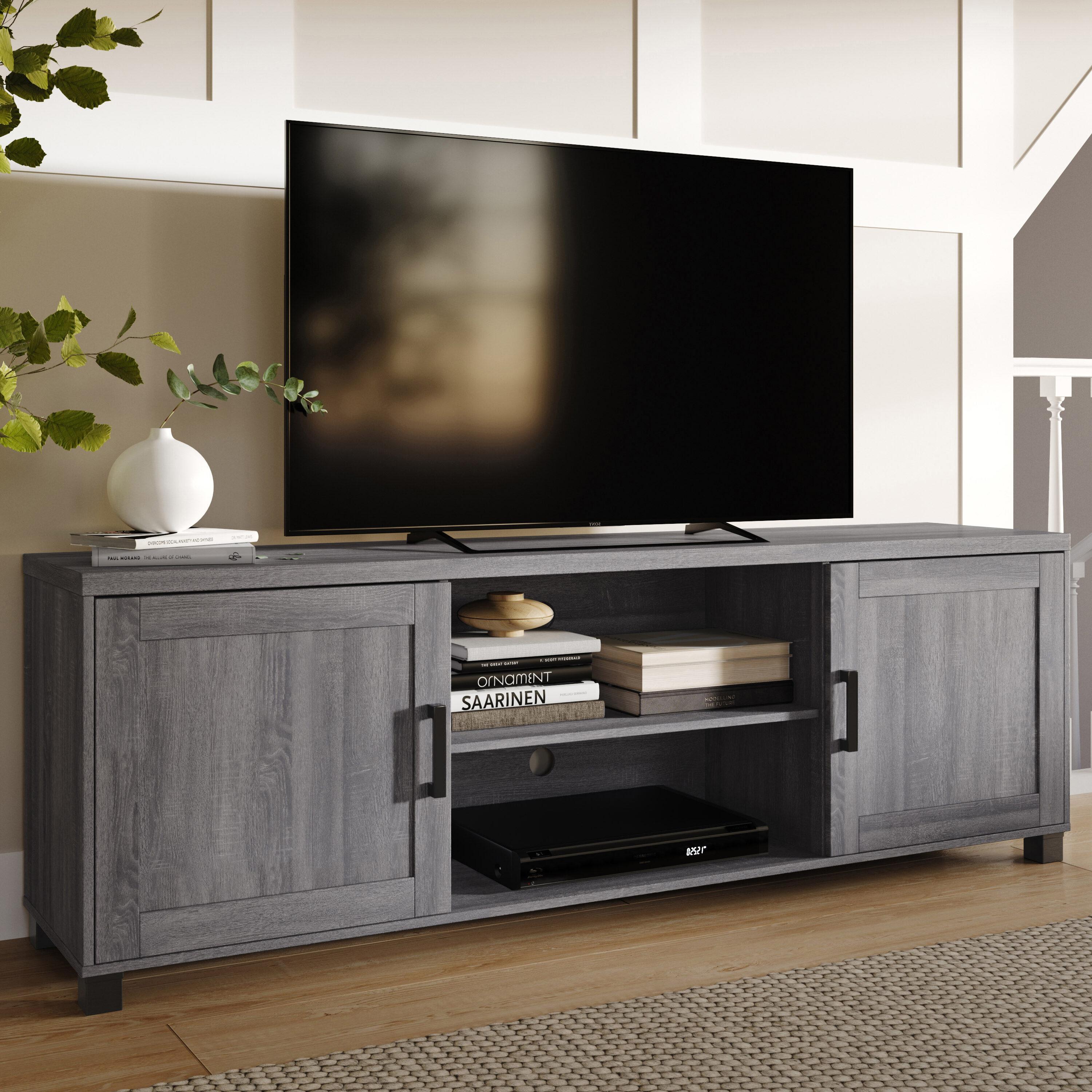CorLiving Virlomi Contemporary Dark Gray TV Stand with Storage for Most TVs up to 85 Inch - Living Room Entertainment Center with Storage, Stylish TV Stand for Living Room, Modern TV Stands