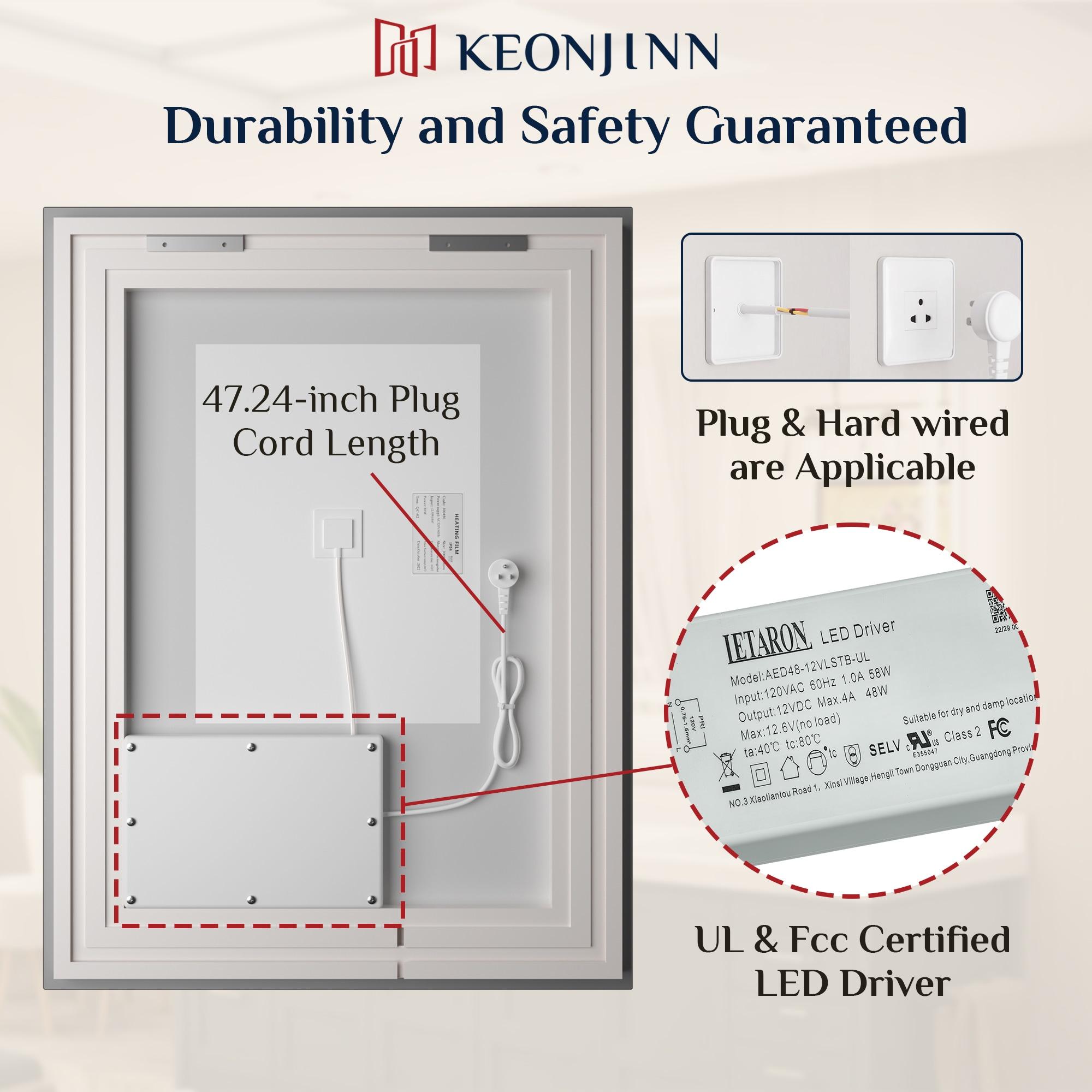Keonjinn LED Bathroom Vanity Mirror, Front Light & Backlit, 3 Color Temperatures, Anti Fog, Double Lights Strips, 24"x32"