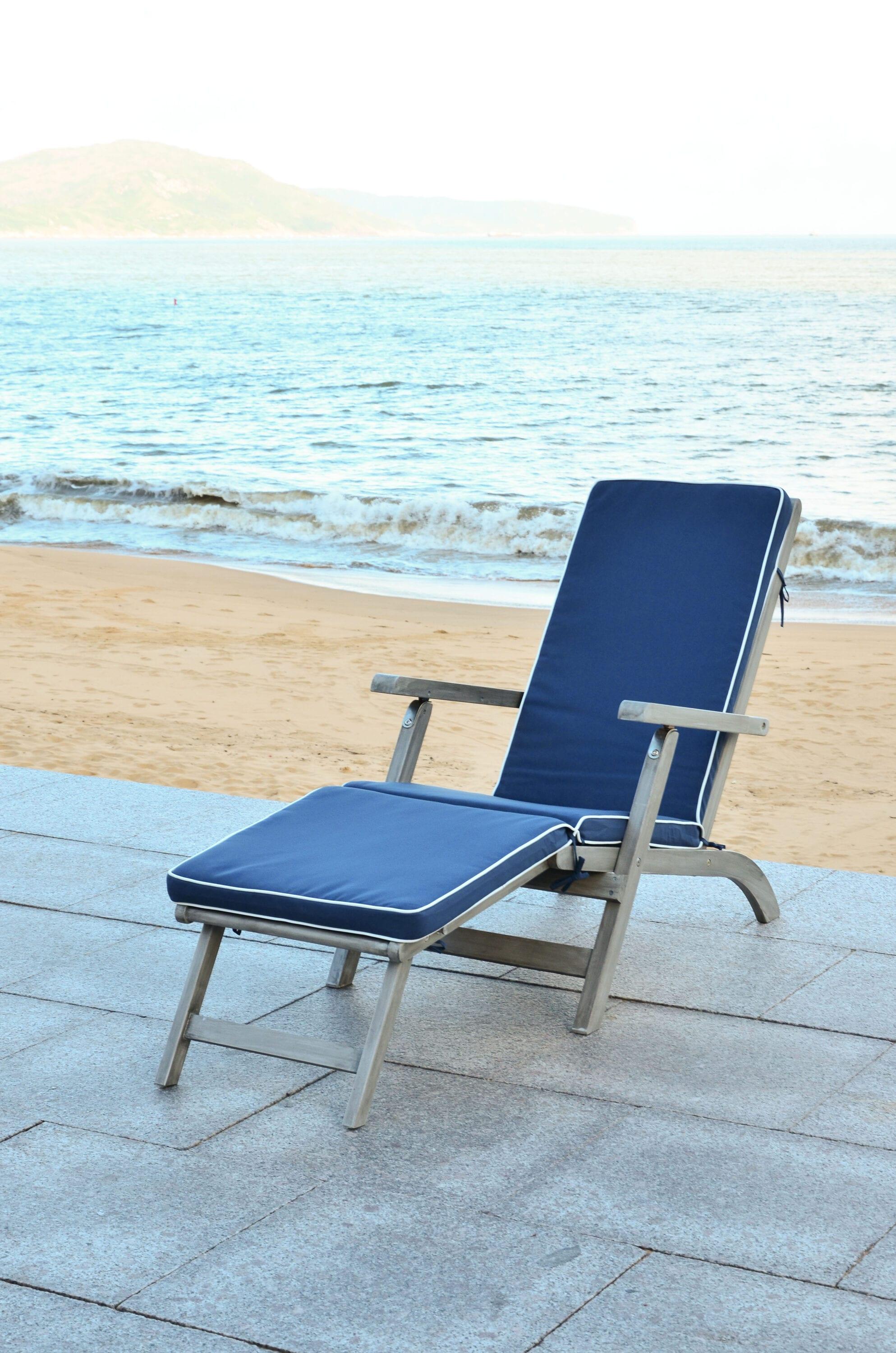 Palmdale Lounge Chair - Outdoor - PAT7015 - Grey/Navy -Safavieh