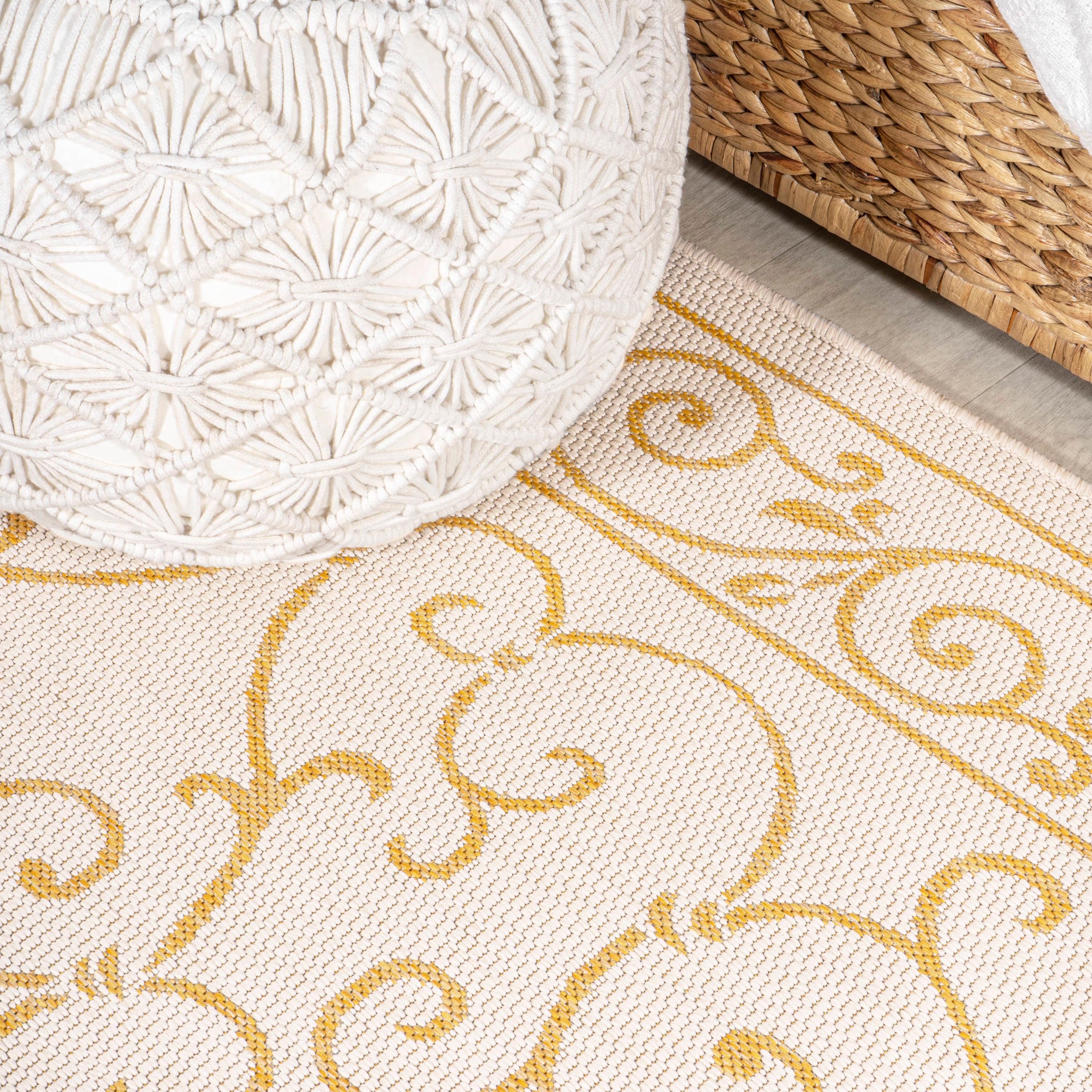 5' x 8' Charleston Vintage Filigree Textured Weave Indoor/Outdoor Area Rug, Cream/Yellow - JONATHAN Y