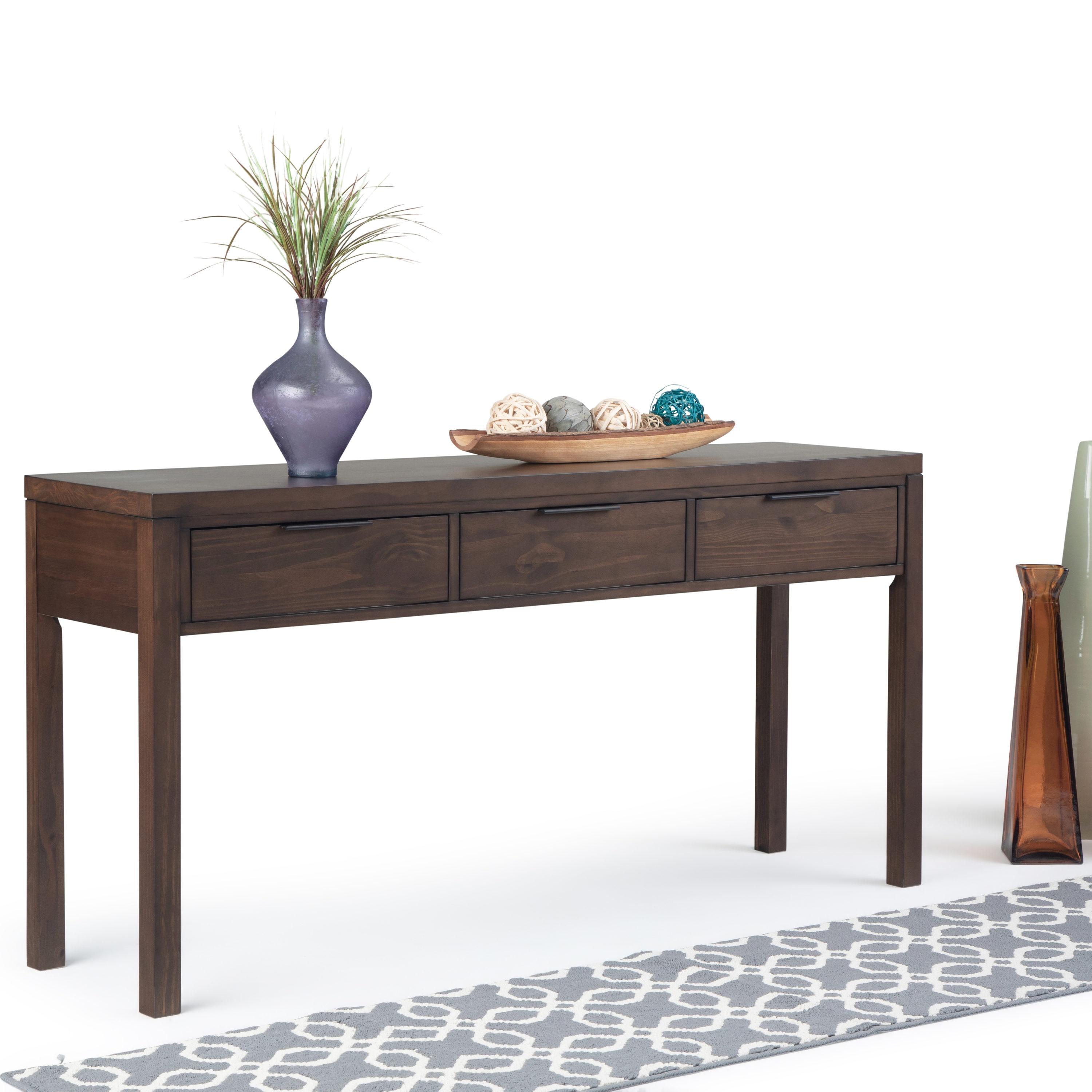 Simpli Home Hollander Console Table in Walnut Brown