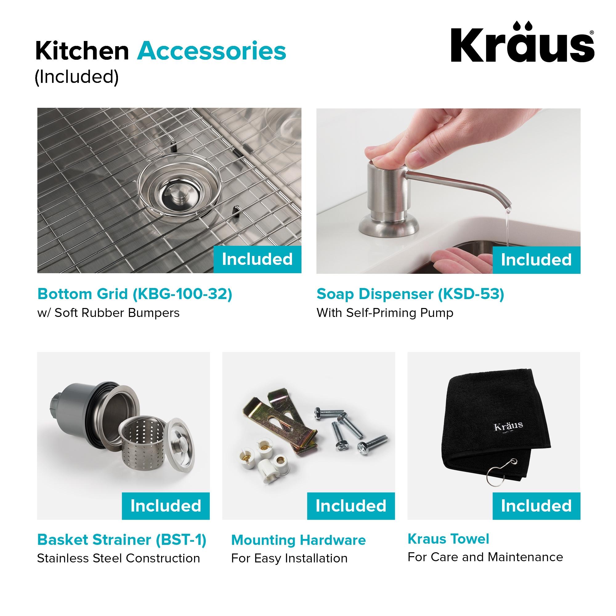 Kraus 32-in Standart Pro Kitchen Sink Combo Set with Bolden™ Kitchen Faucet and Soap Dispenser