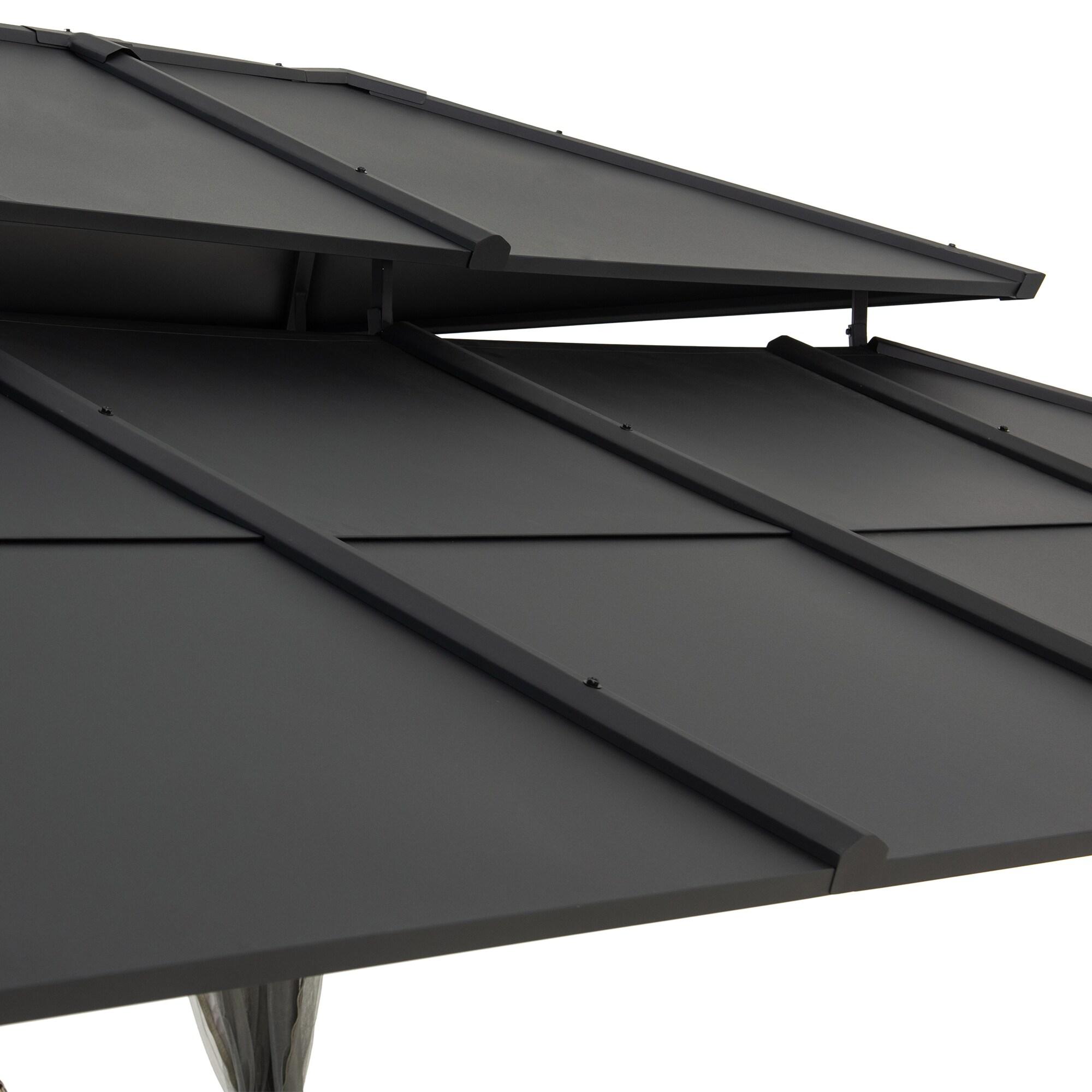 Sunjoy Sunjoy Hardtop Gazebo 12 x 16 ft. Outdoor Gazebo, Heavy Duty Steel Frame Gazebo, Double Tiered Metal Gazebo with Ceiling Hook and Removable Netting Sidewalls