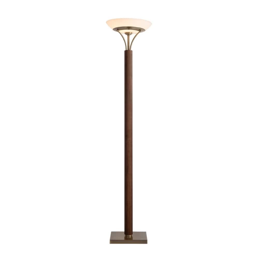 NOVA of California Tambo Torchiere Floor Lamp - Dark Walnut Wood Finish, Weathered Brass, Dimmer