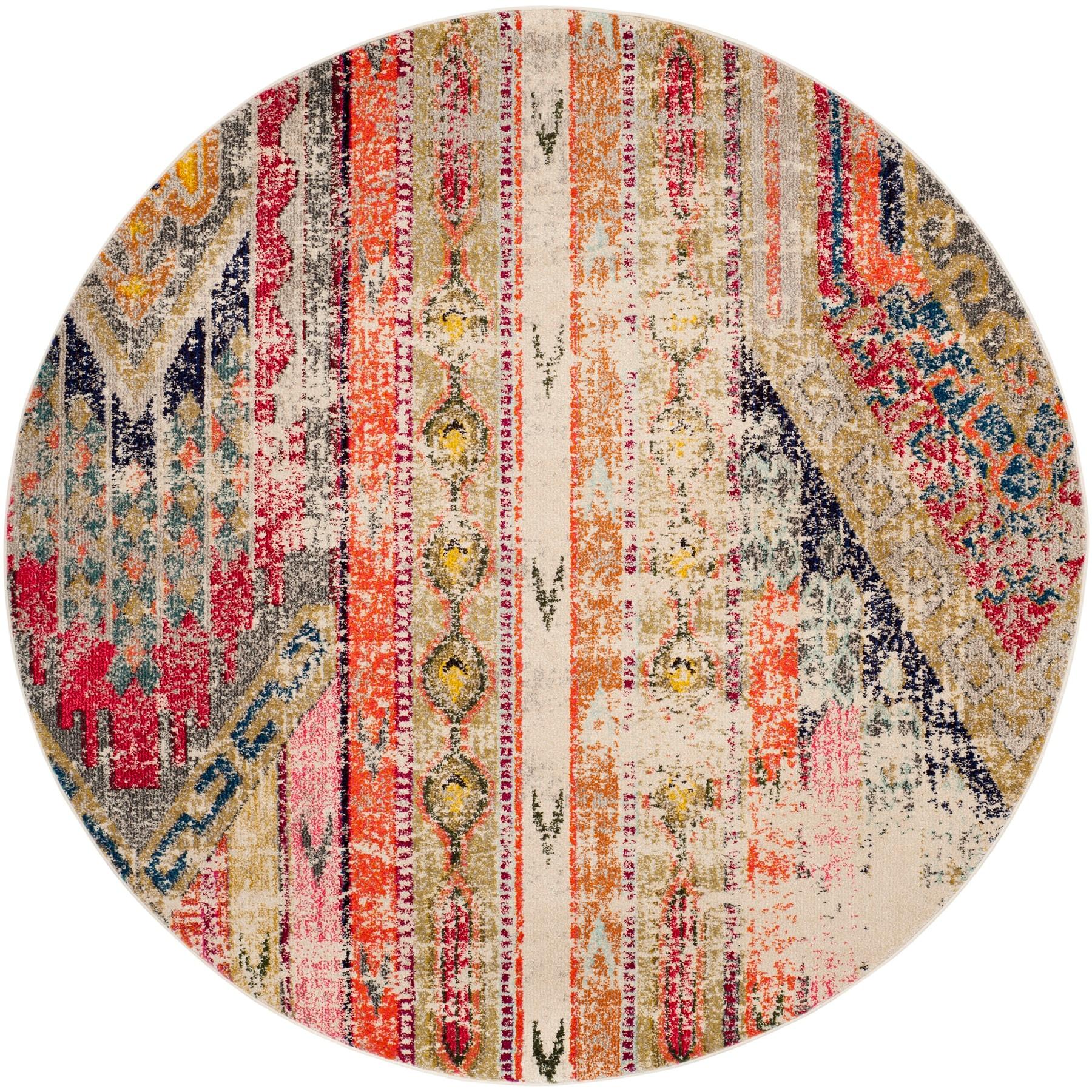 Monaco MNC222 Power Loomed Indoor Accent Rug - Light Grey/Multi - 4' Round - Safavieh