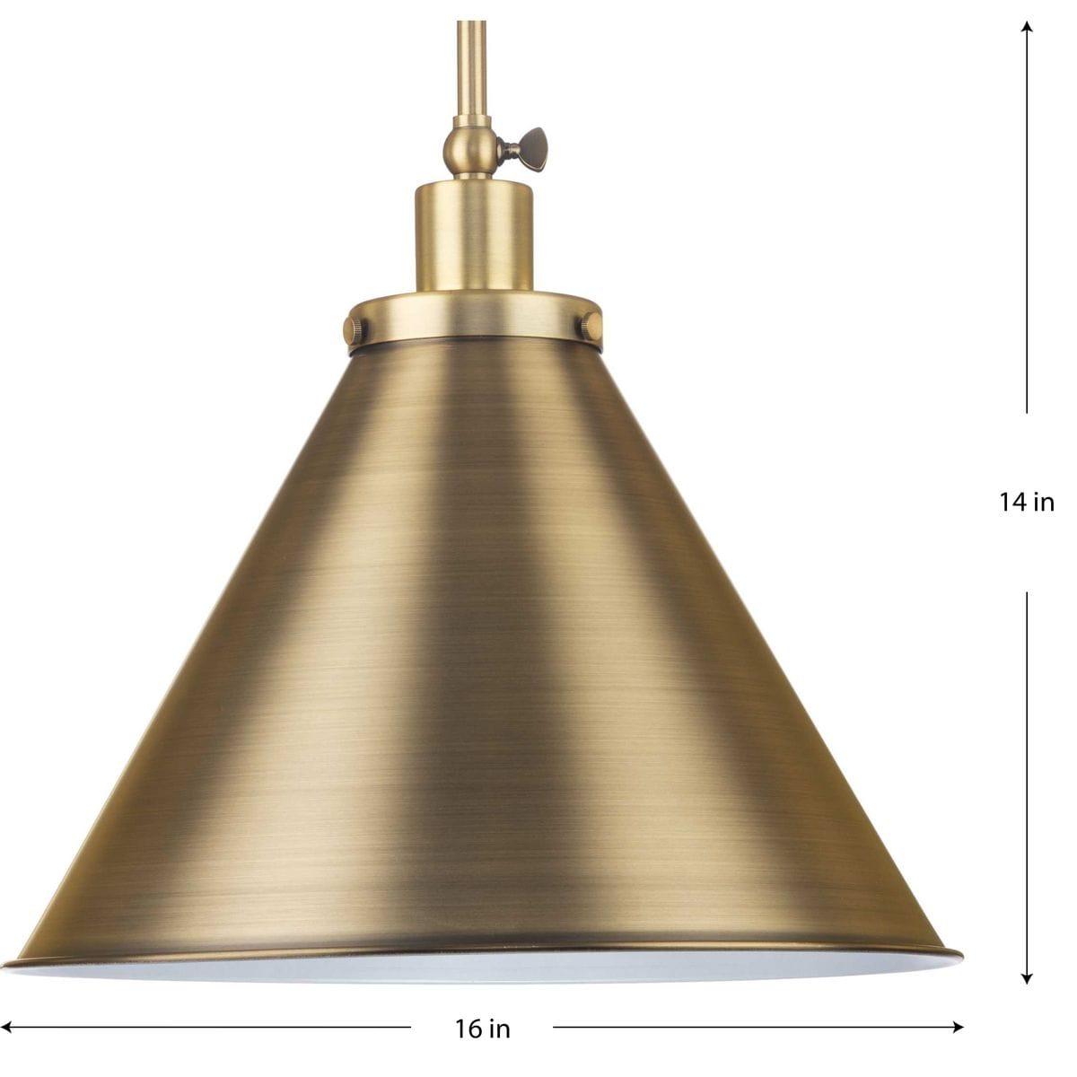 Progress Lighting Hinton 1-Light Pendant Vintage Brass Cone Shade Collection