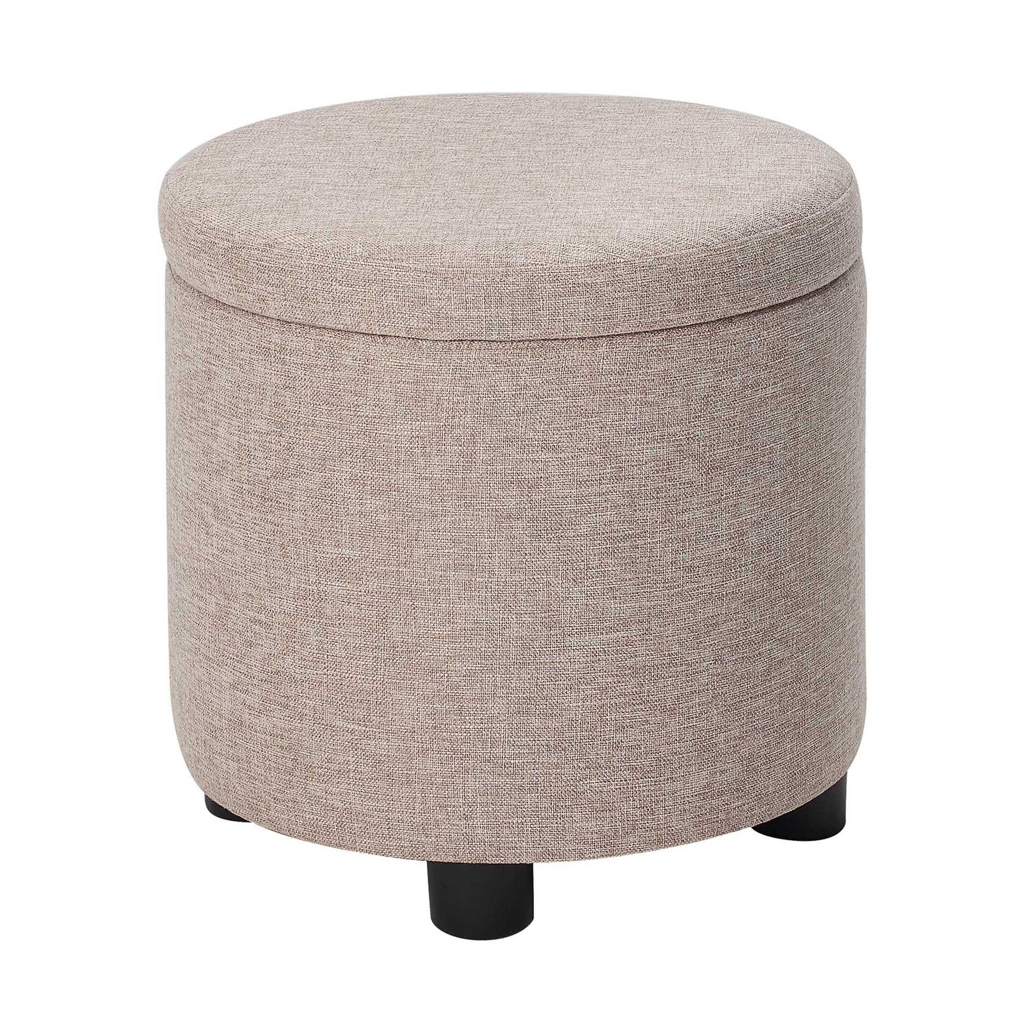 Designs4Comfort Round Accent Storage Ottoman with Reversible Tray Lid, Tan Fabric