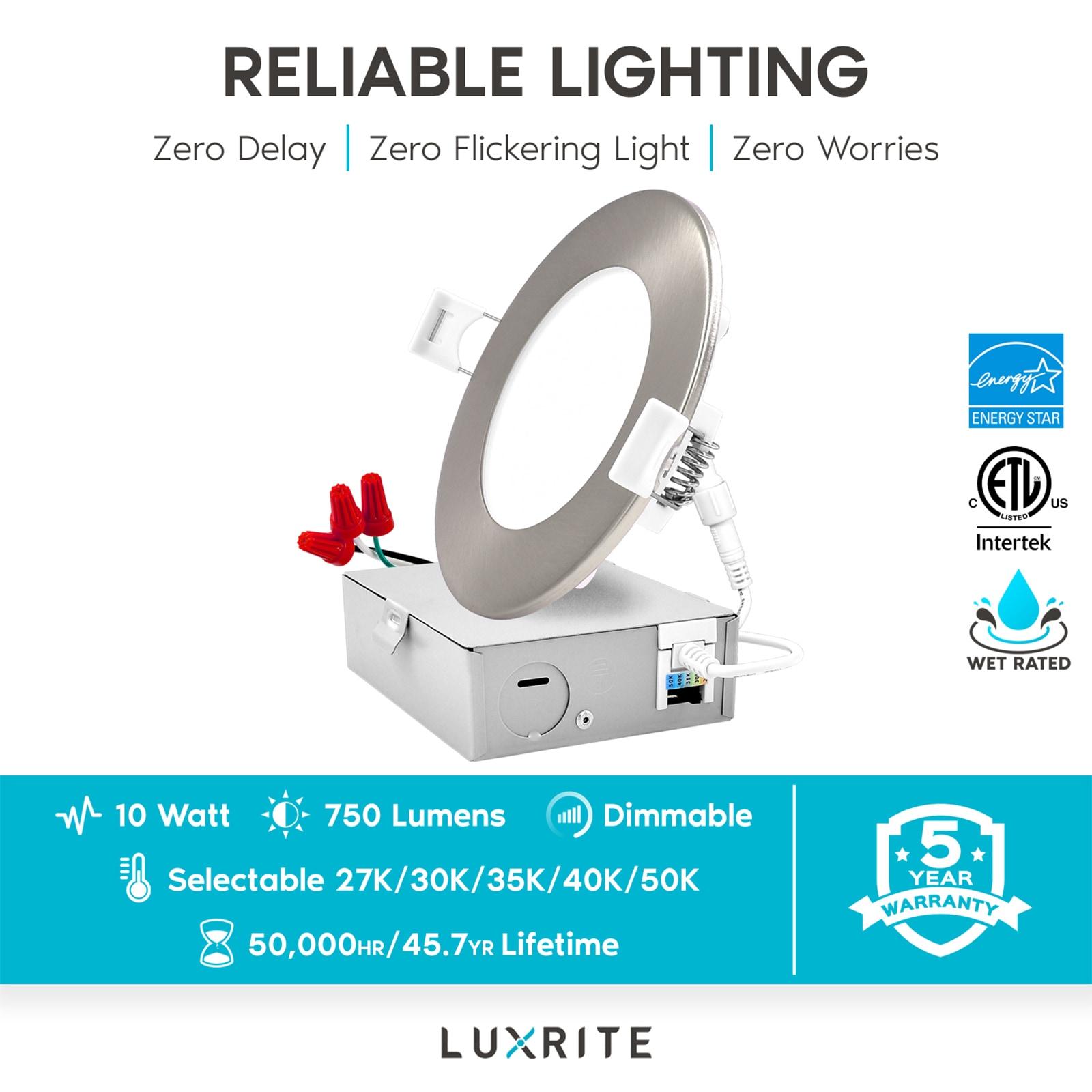 4'' Selectable Color Temperature Dimmable Air-Tight IC Rated LED Canless Recessed Lighting Kit