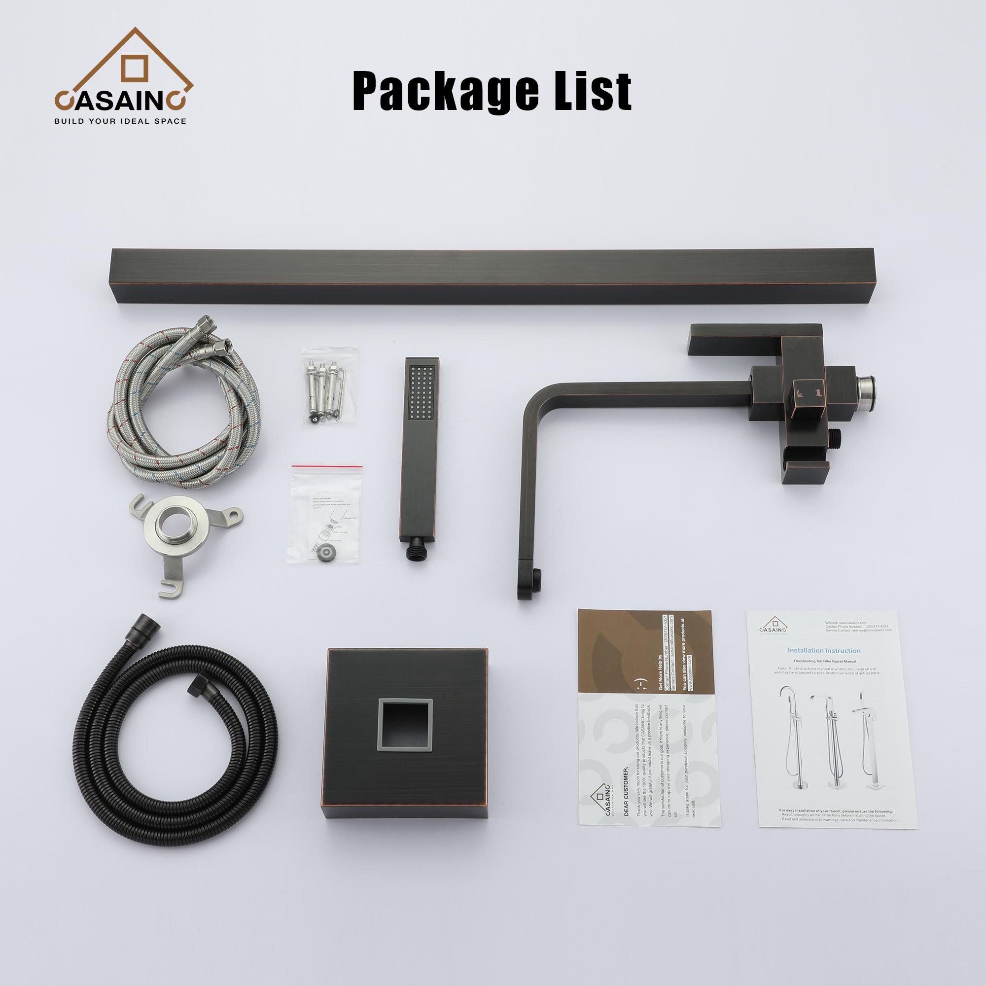 CASAINC Freestanding 2 Handles High Flow Bathtub Faucet with Hand Shower