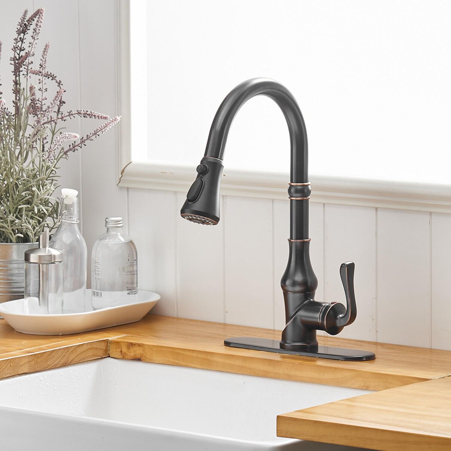 Oil-Rubbed Bronze Pull-Down Kitchen Faucet with Spray