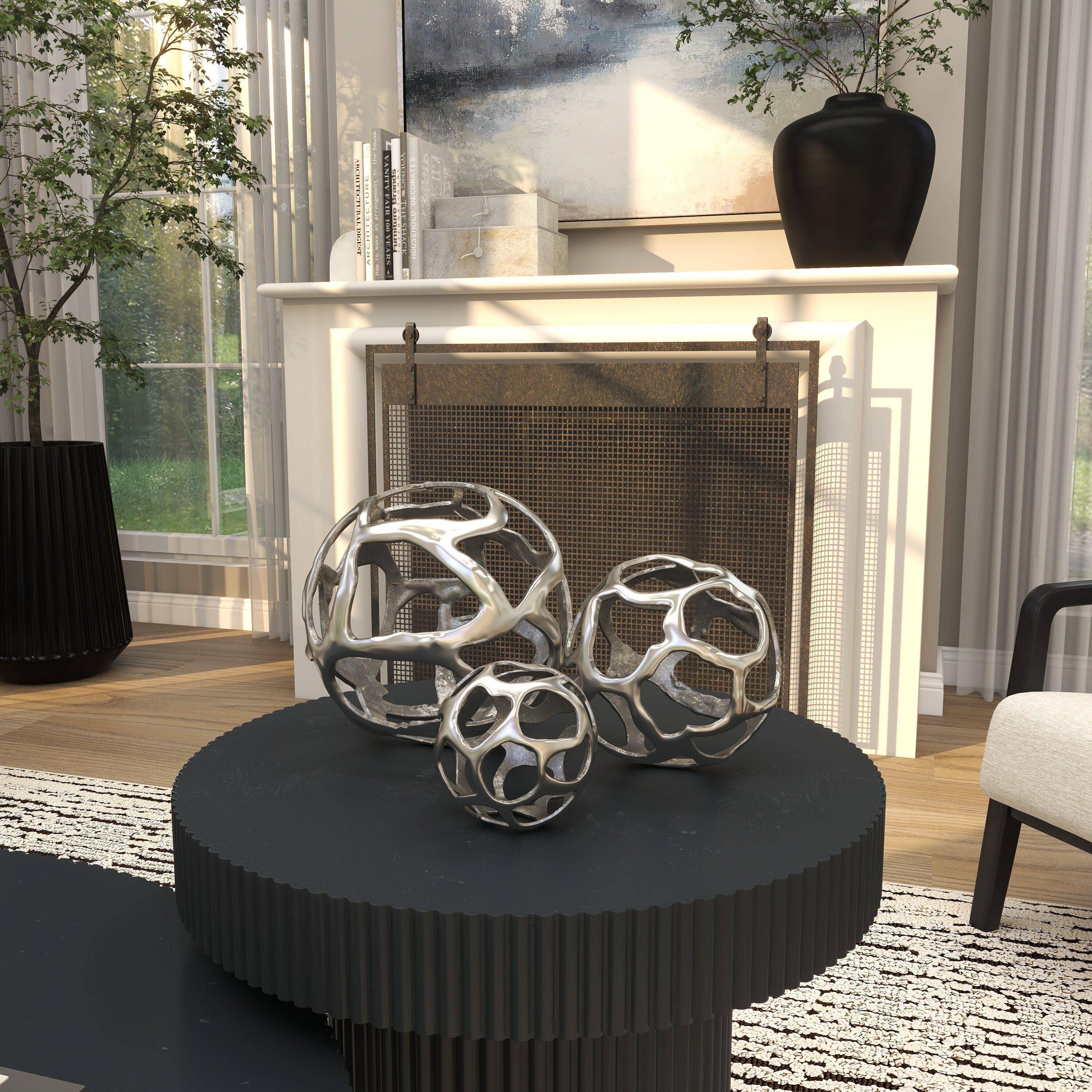 Olivia & May Set of 3 Decorative Aluminum Balls Silver : Textured Orb Sculptures for Tabletop Decor
