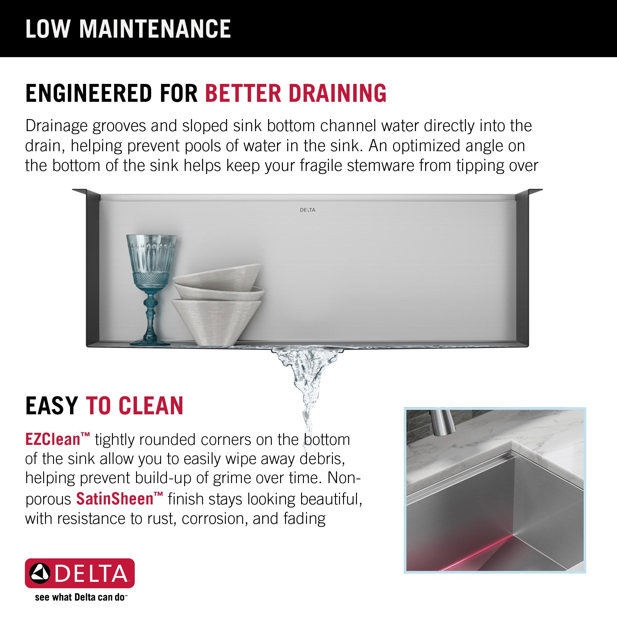 Delta Rivet™ 30" L Workstation Farmhouse Apron Front Kitchen Sink Undermount 16 Gauge Stainless Steel Single Bowl