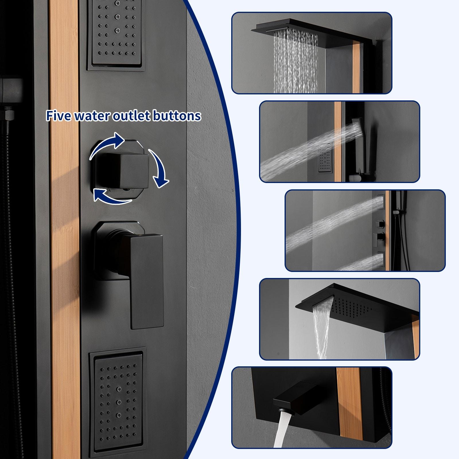 BWE 2-Jet Rainfall Shower Panel System with Rainfall Waterfall Shower Head and Shower Wand