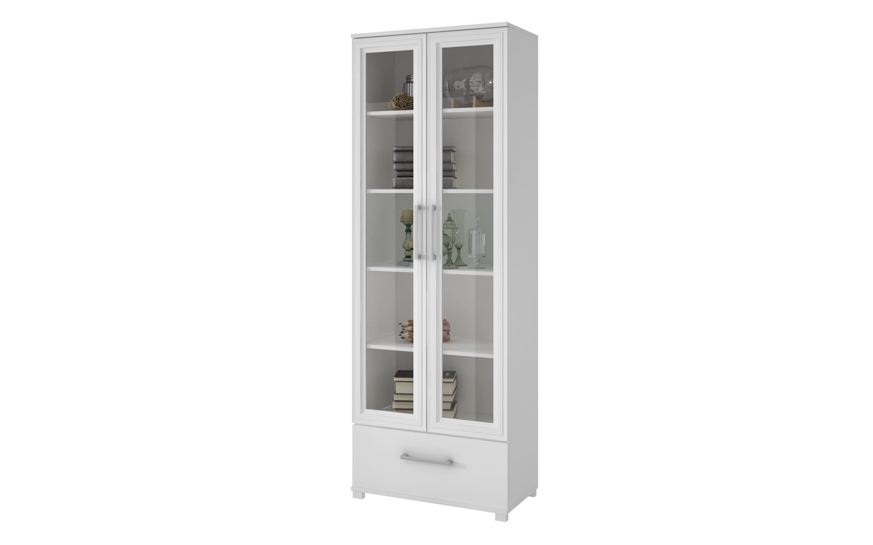 71.85" Serra 5 Shelf Bookcase White - Manhattan Comfort: Frosted Glass Doors, Enclosed Back, Display Closet