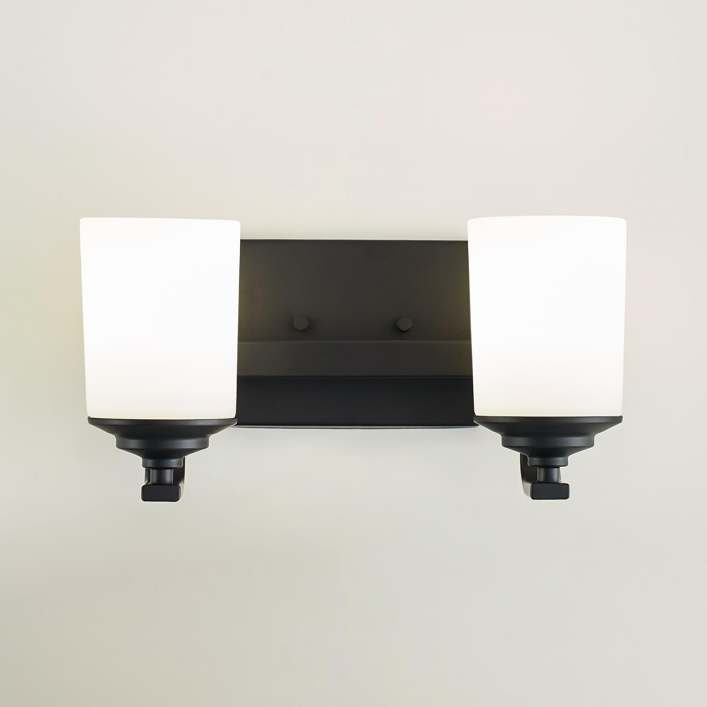 Midnight Black 2-Light Vanity Wall Sconce with Etched White Glass