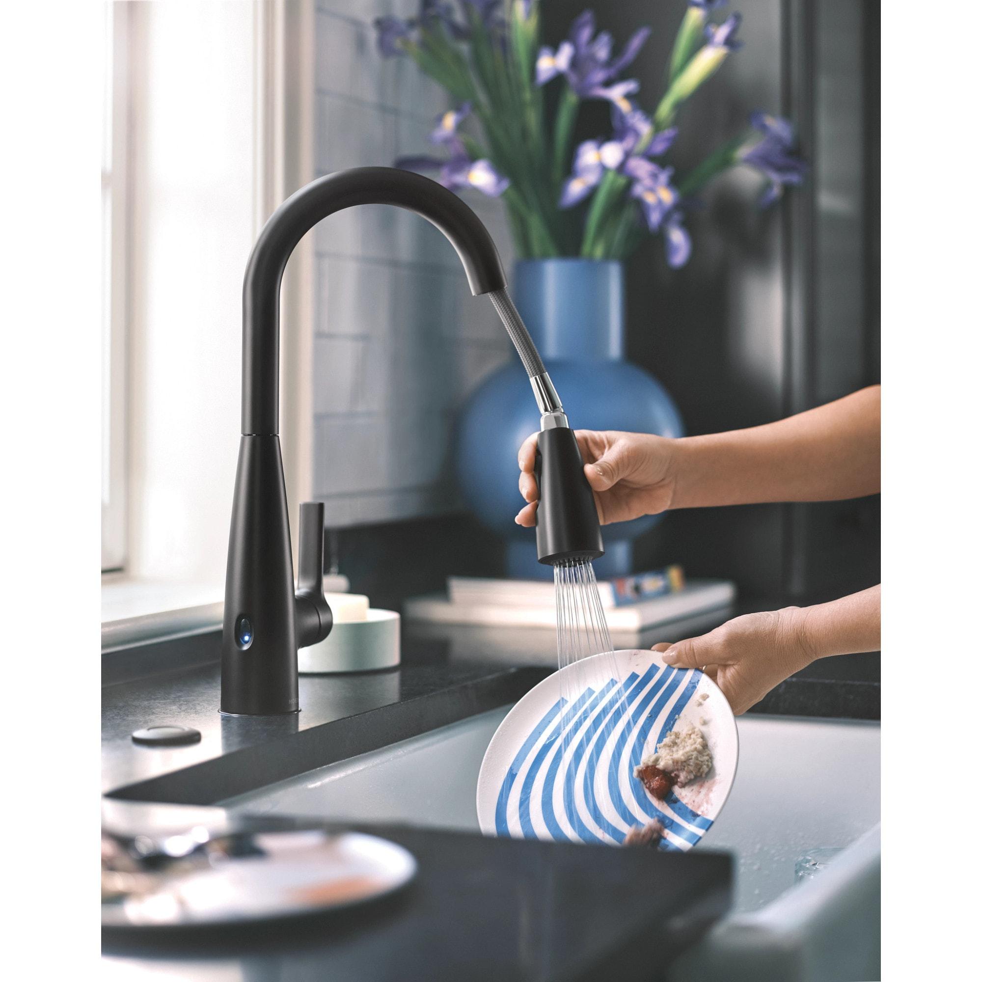 Moen 87627EIBL Haelyn Single-Handle Pull-Down Sprayer Kitchen Faucet with ColorCue Temperature Indicator, Matte Black