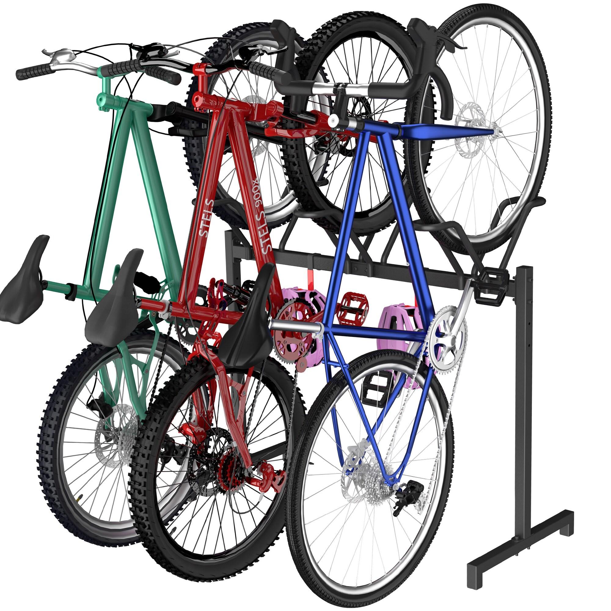 Adjustable Black Steel 3-Bike Freestanding Storage Rack