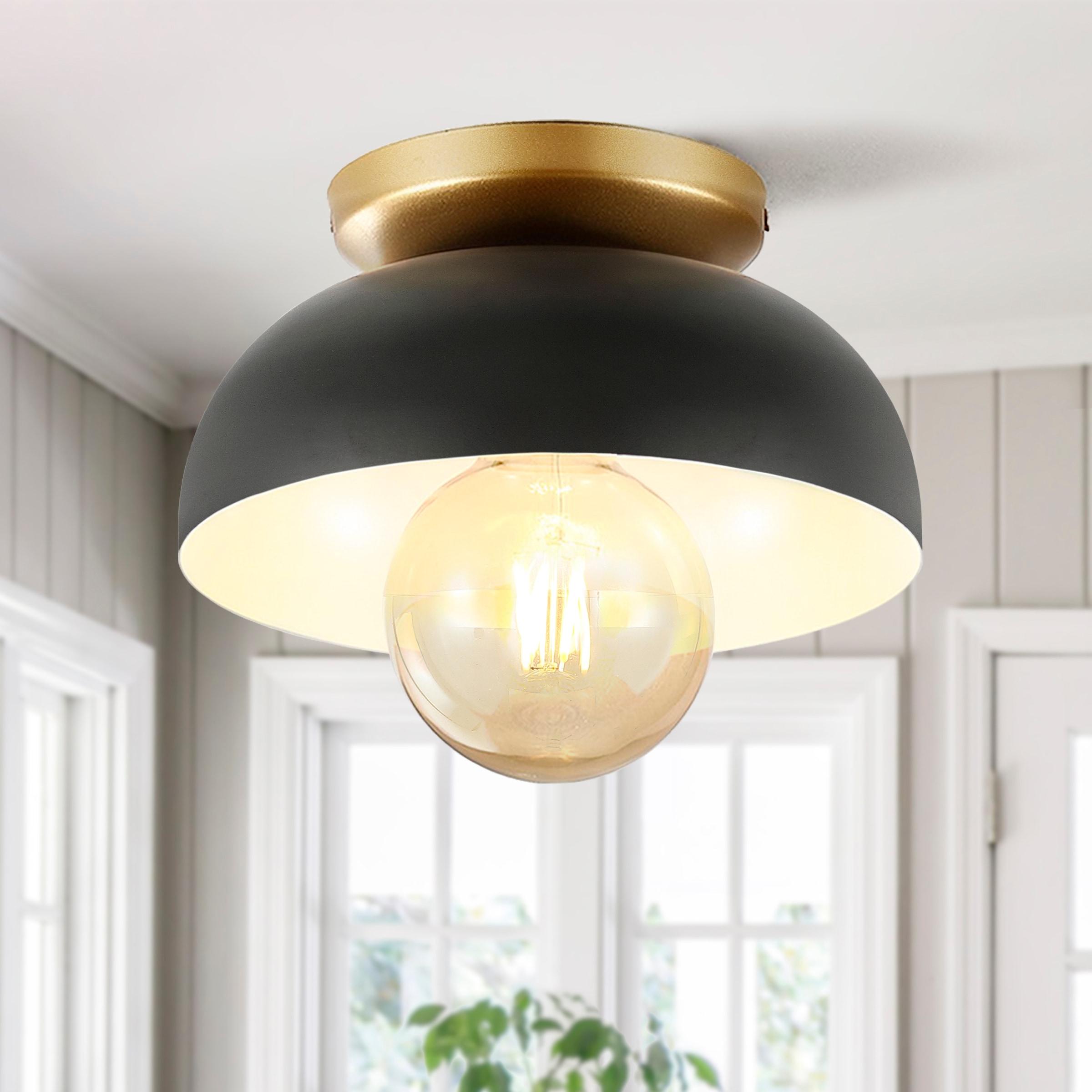 Paulina 8.5" 1-Light Classic Industrial Iron LED Flush Mount, Black/Gold Painting
