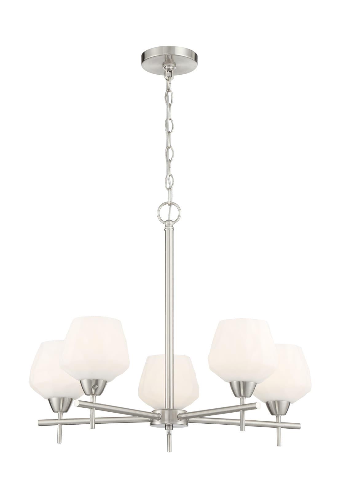 Sleek Brushed Nickel 5-Light Chandelier with Etched Opal Glass Shades