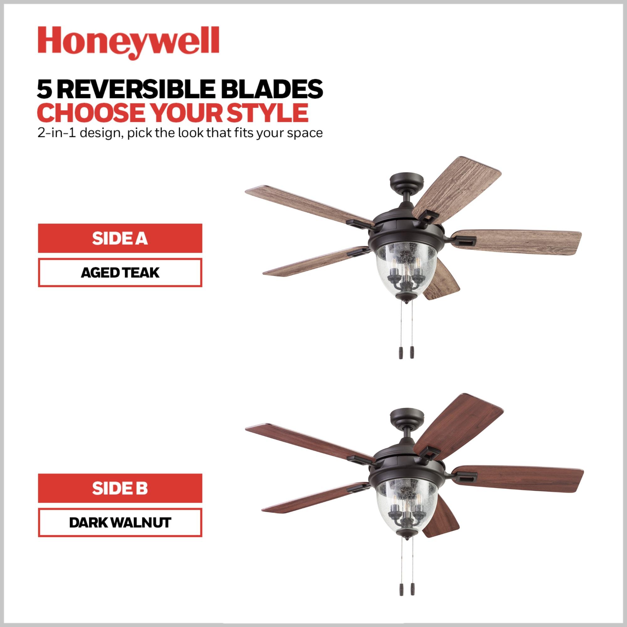 Honeywell Glencrest 52" 5 Blade Damp Rated Ceiling Fan LED Light Kit Included