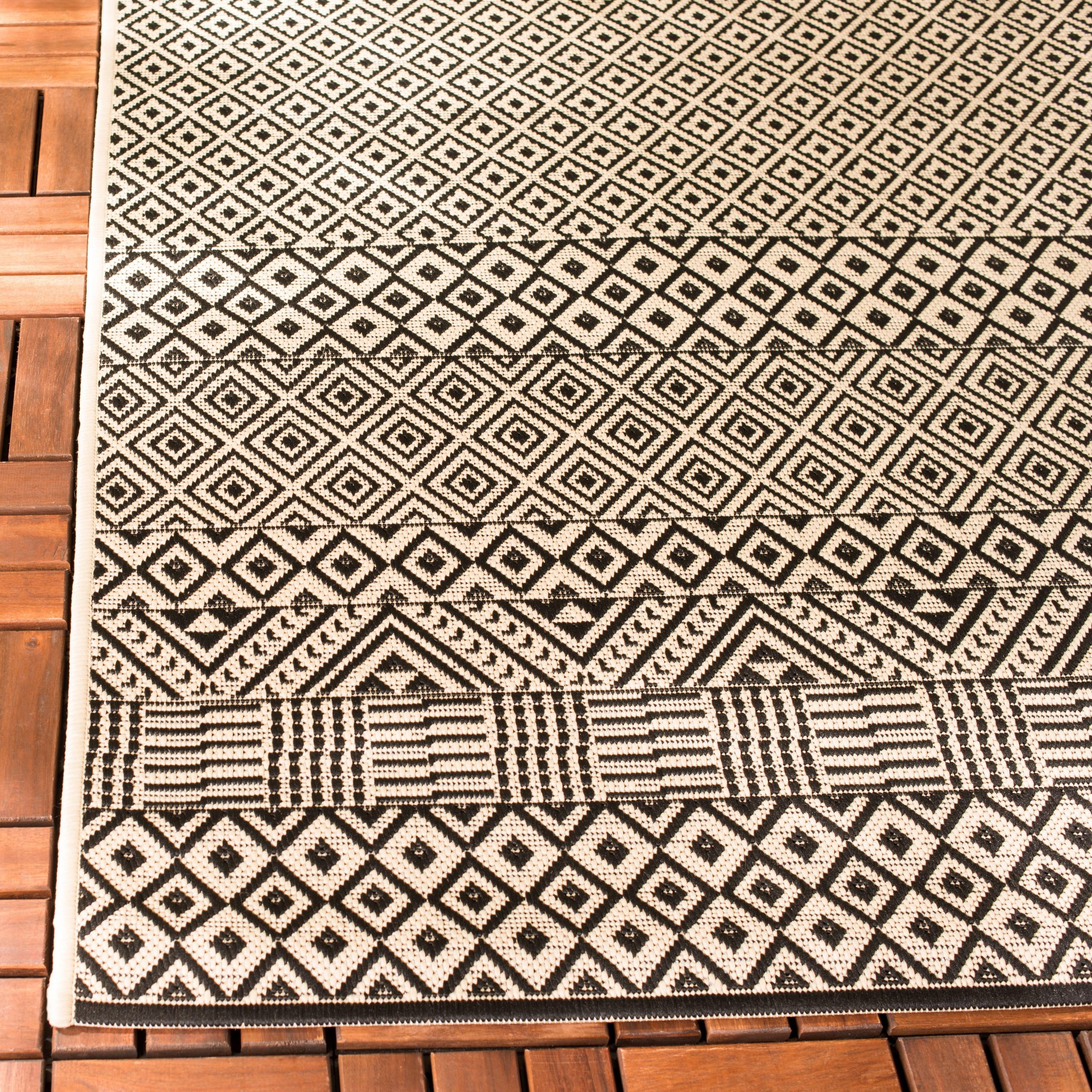 Courtyard CY6235 Power Loomed Indoor and Outdoor Area Rug - Beige/Black - 6'7"x6'7" - Safavieh