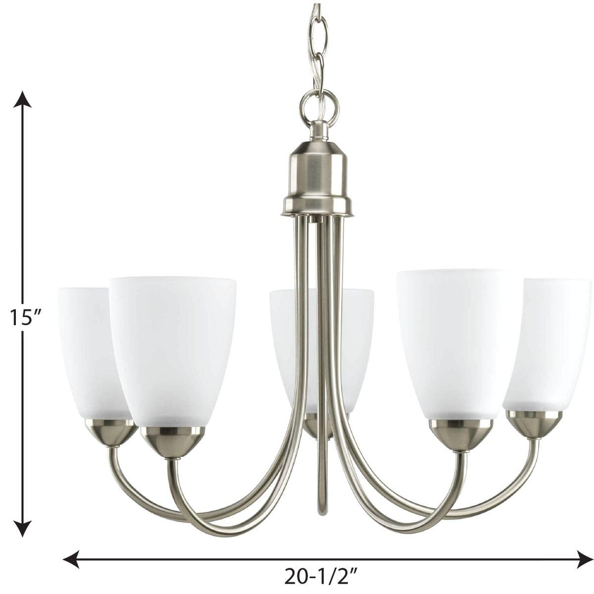 Progress Lighting Gather 5-Light Chandelier, Brushed Nickel, Etched Glass Shade