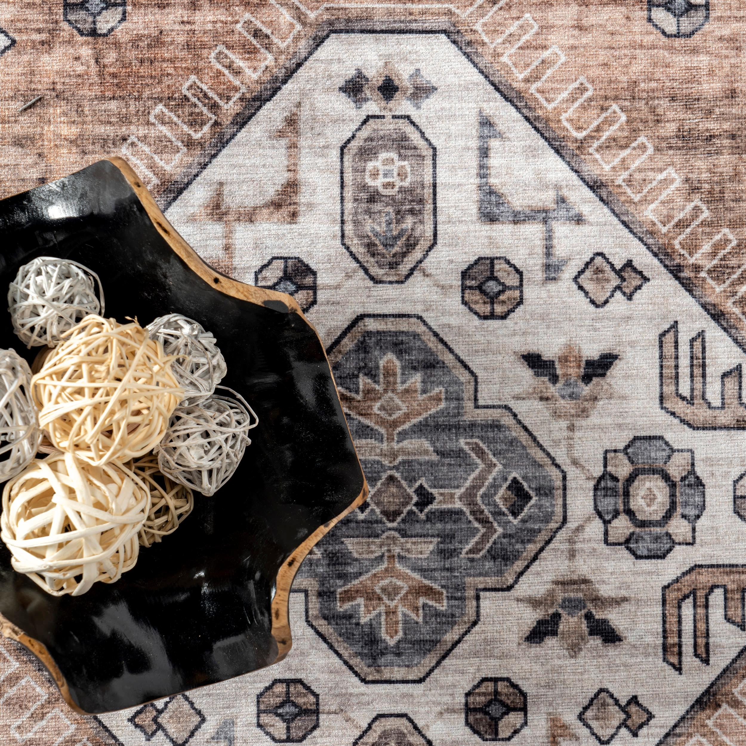 Nuloom Evelina Medallion 6x9 Spill Proof Machine Washable Indoor Area Rug for Living Room Bedroom Dining Room Kitchen, Light Orange/Ivory
