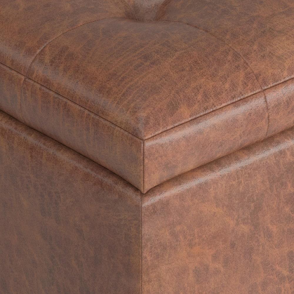 Simpli Home Cosmopolitan 34"W Upholstered Storage Ottoman with Tufted Design and Large Interior Storage