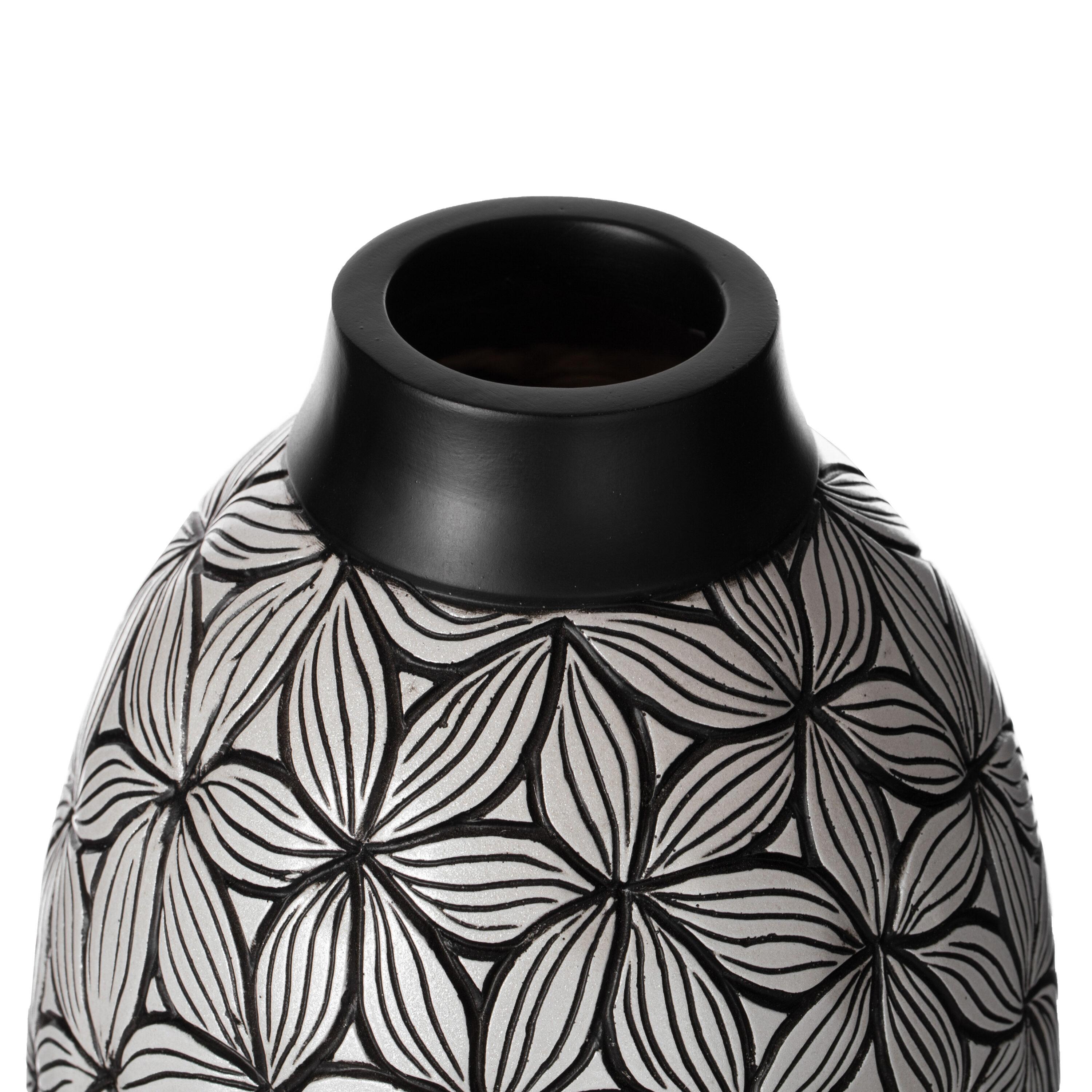 Uniquewise Flower-Inspired Ceramic Vase, Unique White 17-Inch-Tall Round Table Decor for Entryway, Dining Room, Living Room - Classic White Pottery