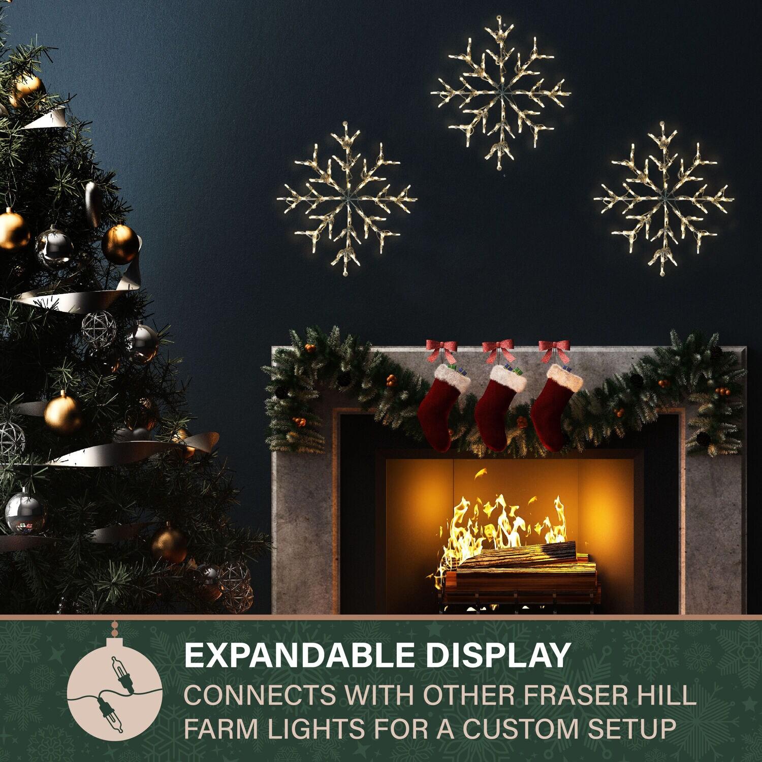 Fraser Hill Farm 30” LED Snowflake Light Decoration in Warm White for Indoor & Outdoor, FFCHLED030-STR0-WT