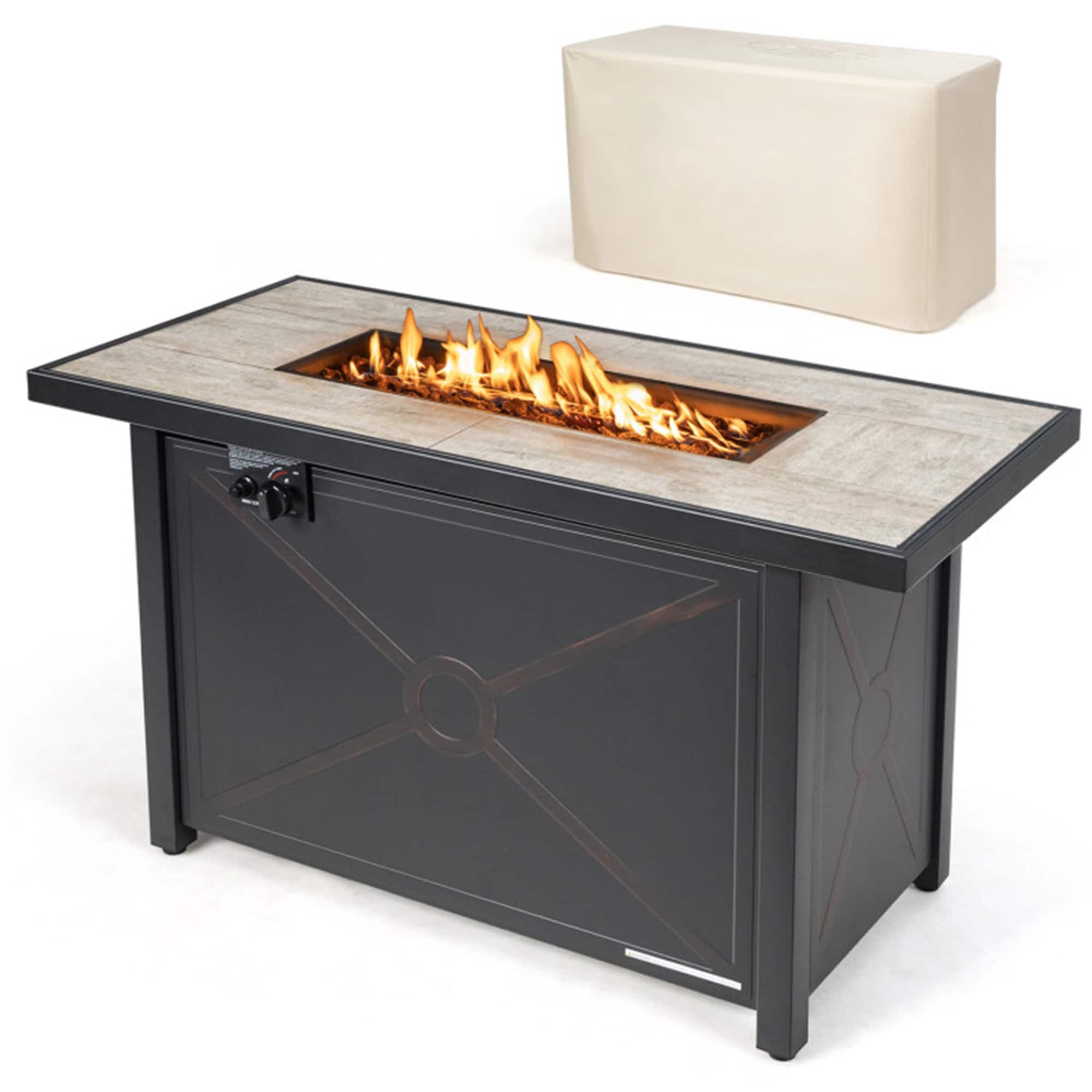 Resenkos Fire Pit Table, Fire Bowl Table,Outdoor Firepit Table,42 Inch 60000 BTU Propane Fire Pit Table with Ceramic Tabletop