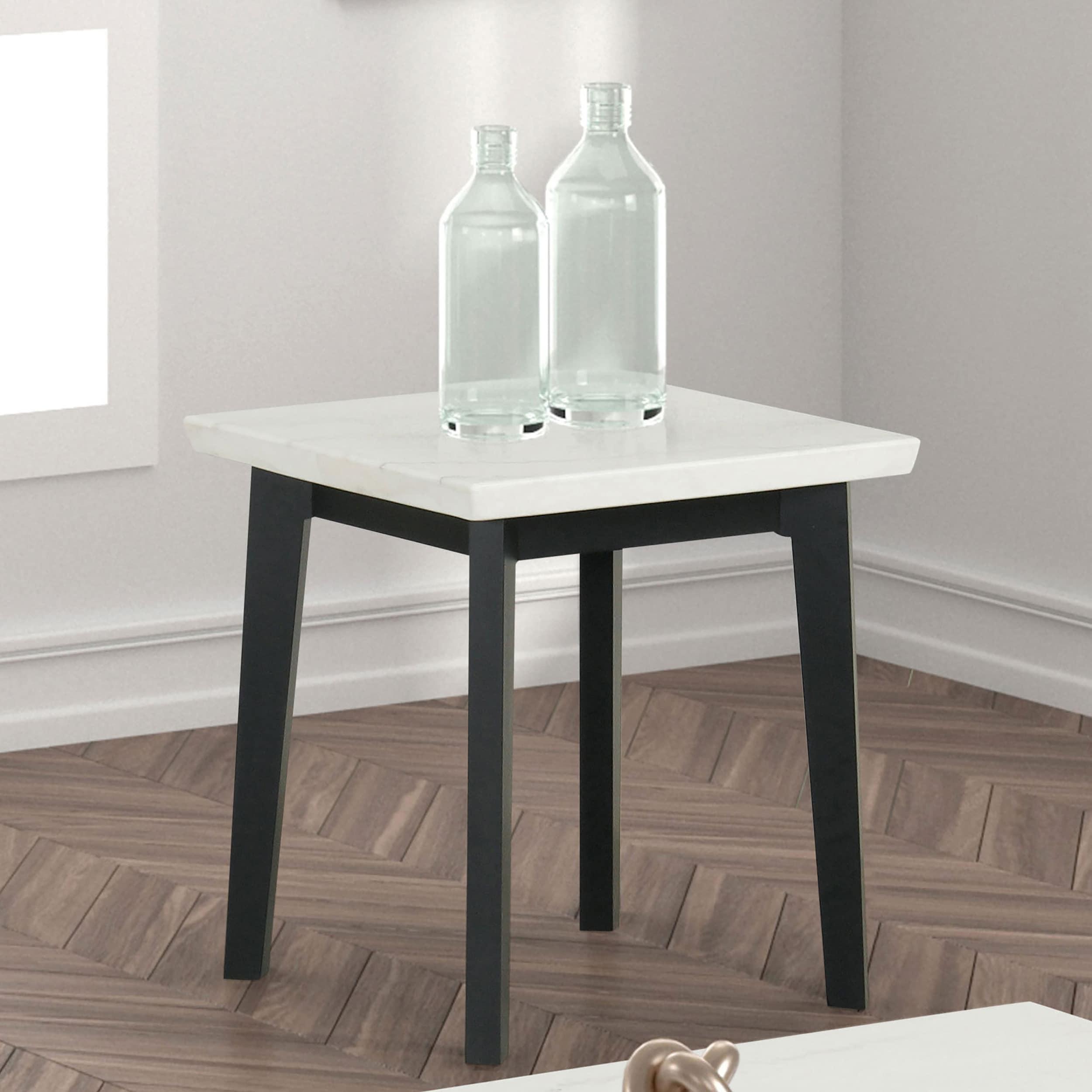 Furniture of America Dorth Marble Top Square Coffee Table, White and Black