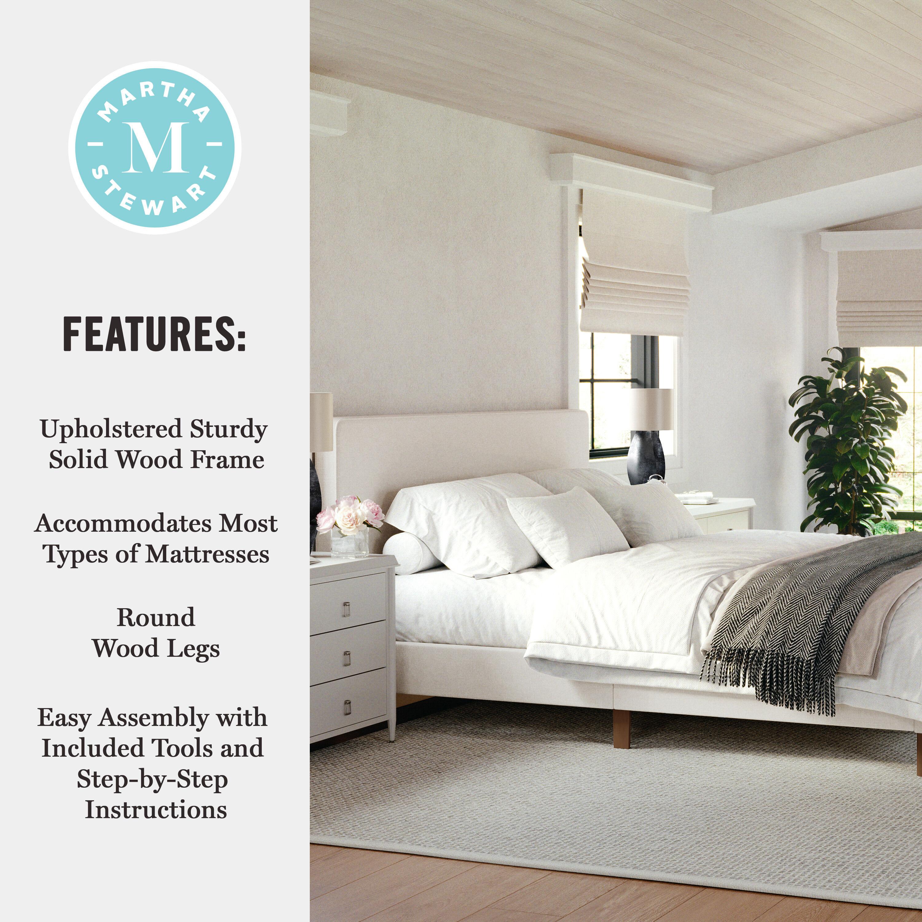 Martha Stewart Britta Upholstered Platform Bed With Piped Detail Headboard