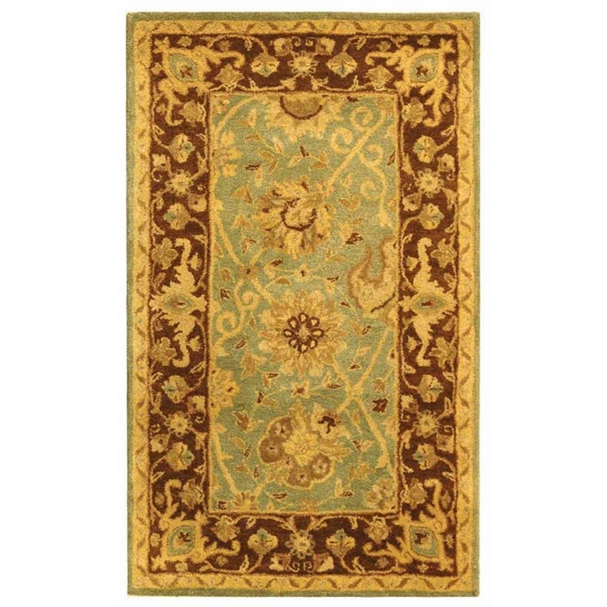 Hand-Tufted Elegance Green and Brown Wool Area Rug - 3' x 5'