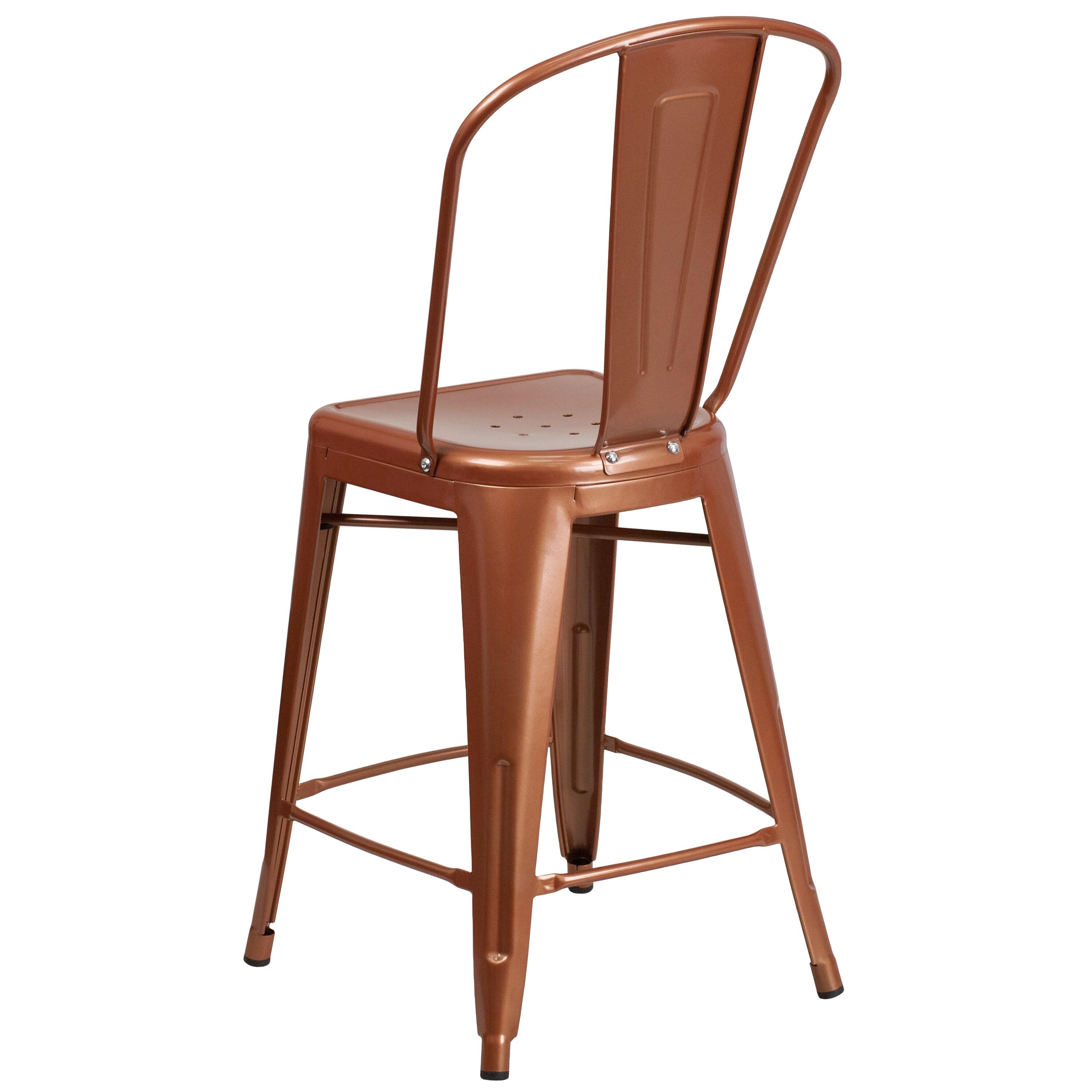 Flash Furniture Commercial Grade 24" High Copper Metal Indoor-Outdoor Counter Height Stool with Back
