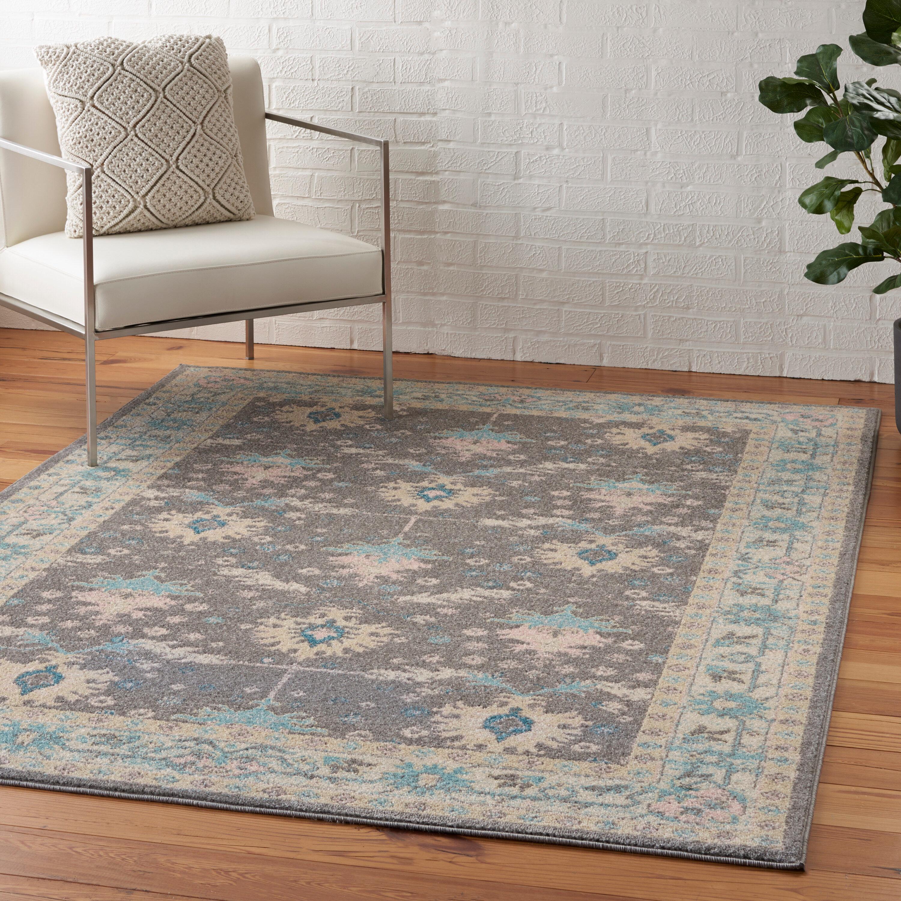 Nourison Tranquil 5'3" X 7'3" (5' x 7') Grey/Pink Area Rug Traditional Persian Bordered by Nourison