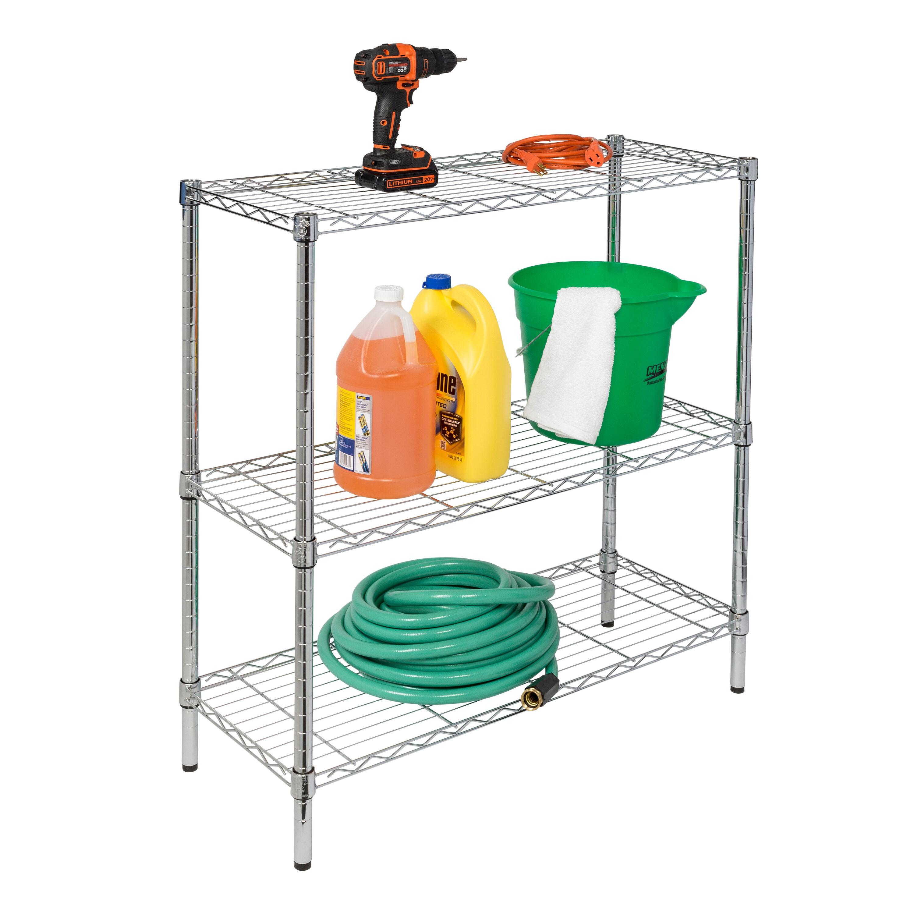 Honey-Can-Do 3-Shelf Steel Heavy Duty Adjustable Storage Shelves, Chrome, Holds up to 200 lb per Shelf