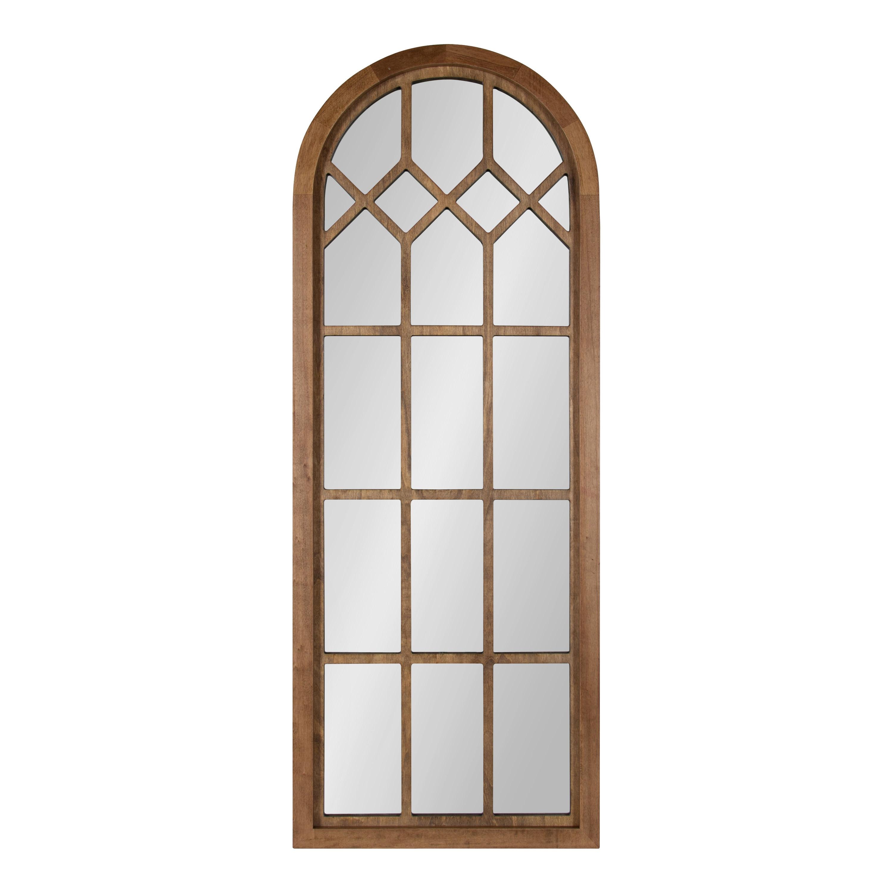 18"x47" Gilcrest Windowpane Wall Mirror Rustic Brown - Kate & Laurel All Things Decor: Oversized Arch Cathedral Design