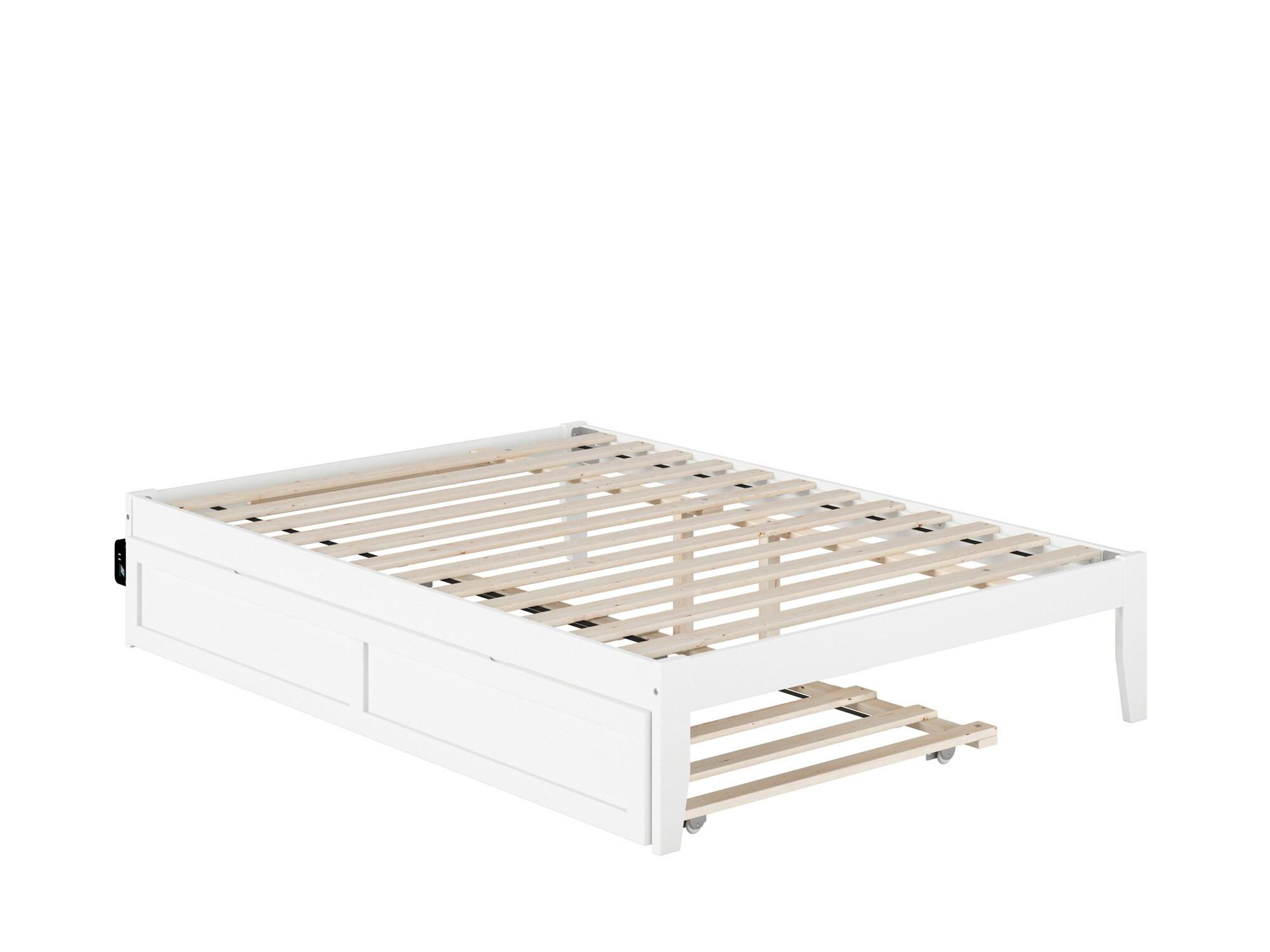 AFI Full Colorado Bed with USB Turbo Charger and Trundle White: Mid-Century Modern, No Box Spring Needed, Wood Frame