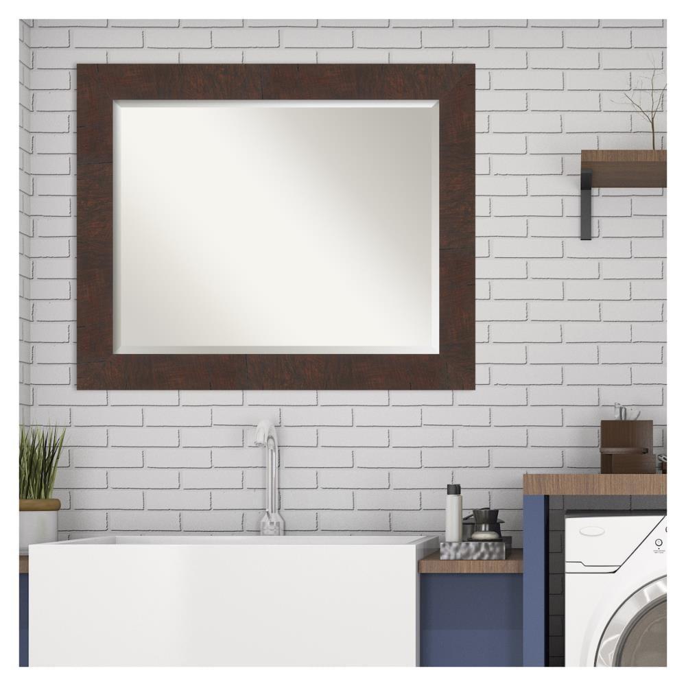 Amanti Art Beveled Bathroom Wall Mirror - Wildwood Brown Frame Wildwood Brown Outer Size: 33 x 27 in