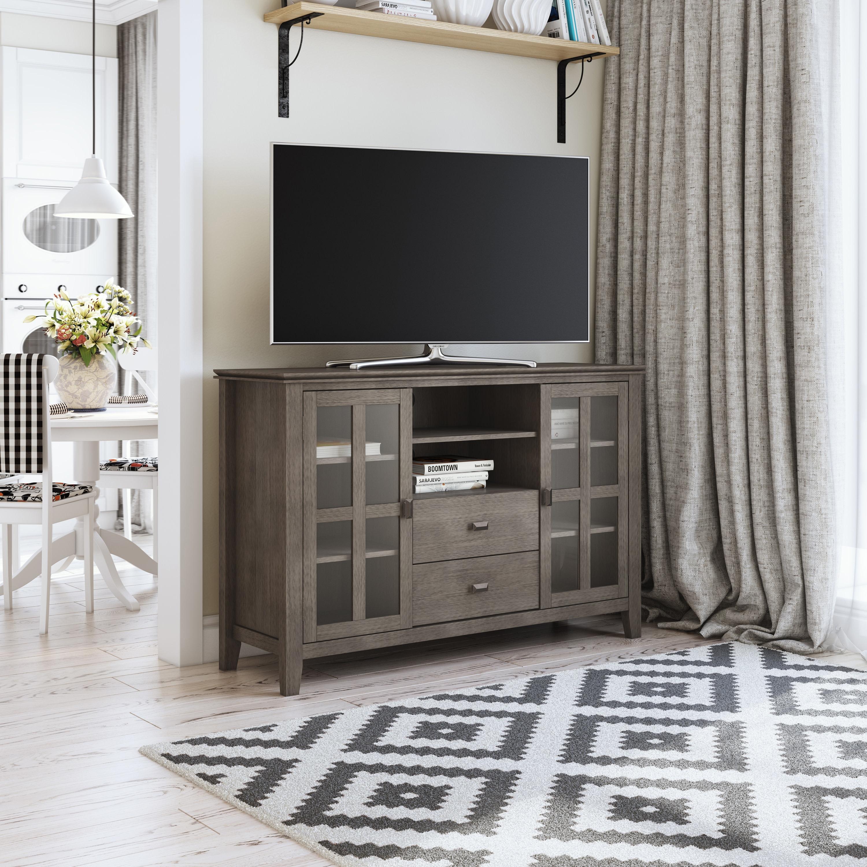 Simpli Home Artisan 53"W Solid Wood Contemporary Tall TV Stand for TVs up to 60" with Adjustable Shelves