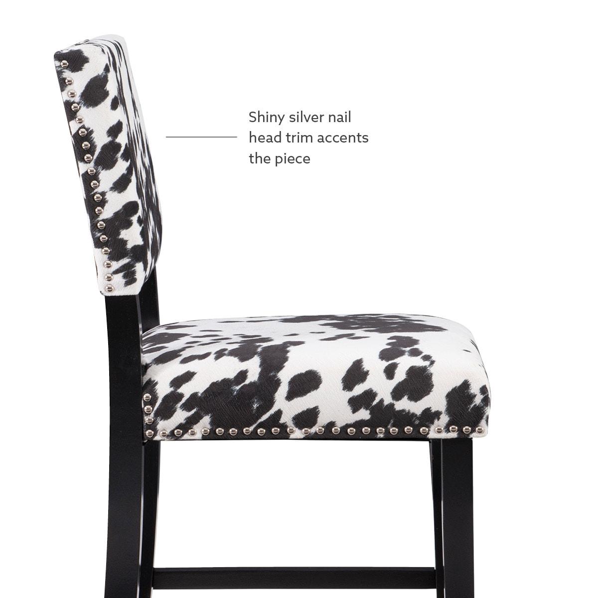 Linon Corey Black Cow Print Upholstery Counter Height Barstool Black/White: Farmhouse Style, Wood Frame, Footrest