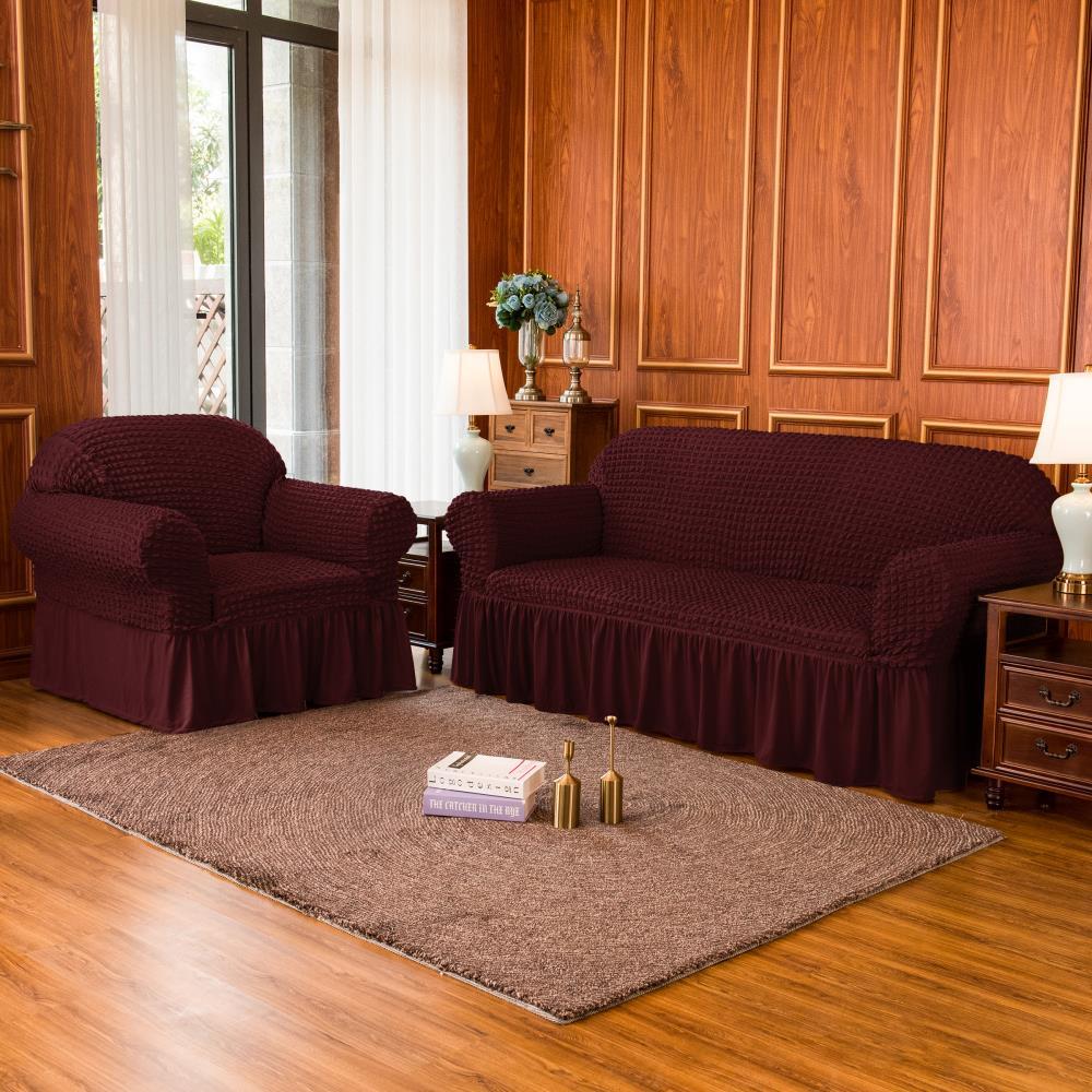 SUBRTEX 1 Piece Seersucker Sofa Slipcover with Skirt Universal Stretch Sofa Couch Slipcover Easy Fitted Chair Furniture Protector(1 Seater,Wine)