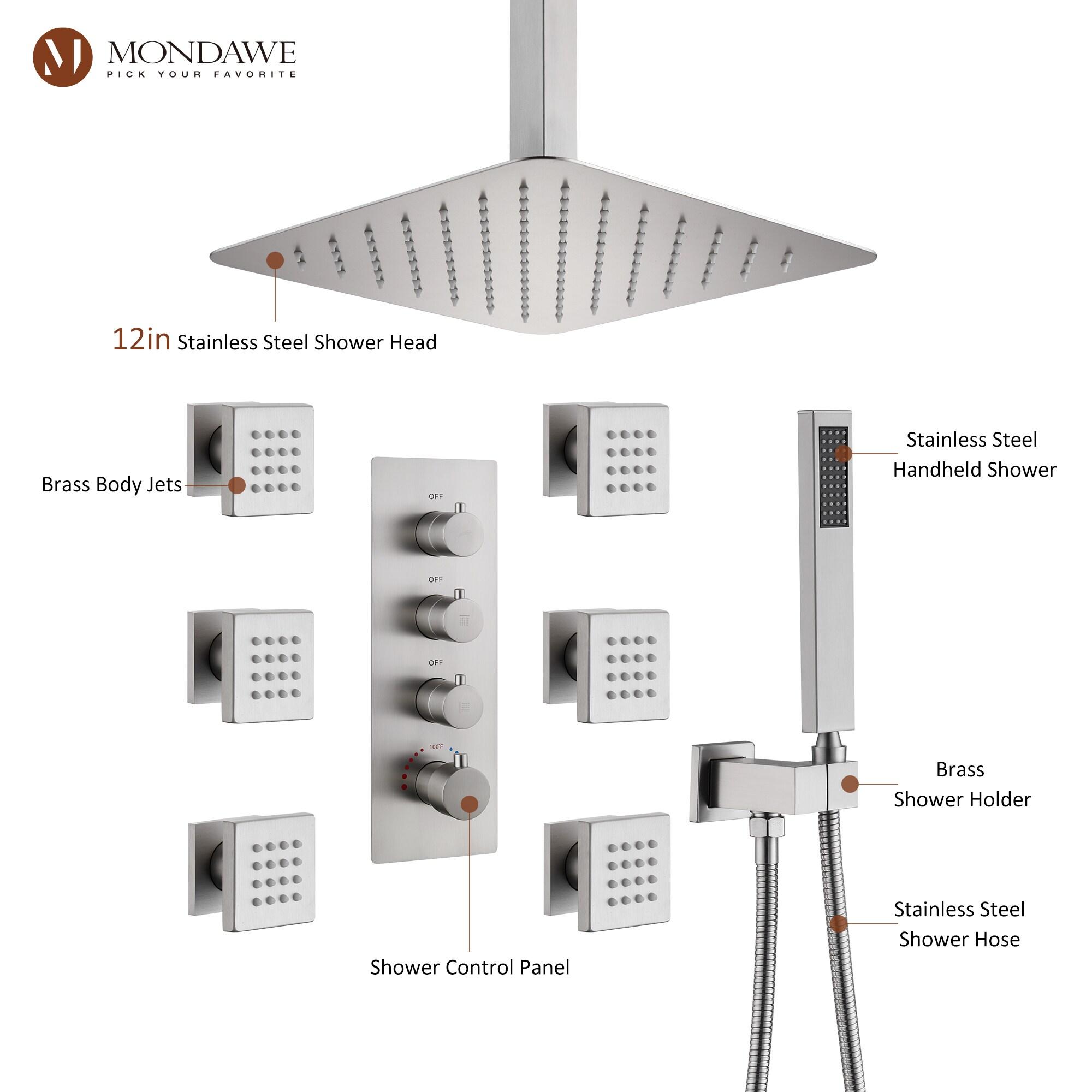 Herathena 3 Functions Ceiling Mounted Luxury Shower System with 6 Body Jets (Rough-in Valve Included)