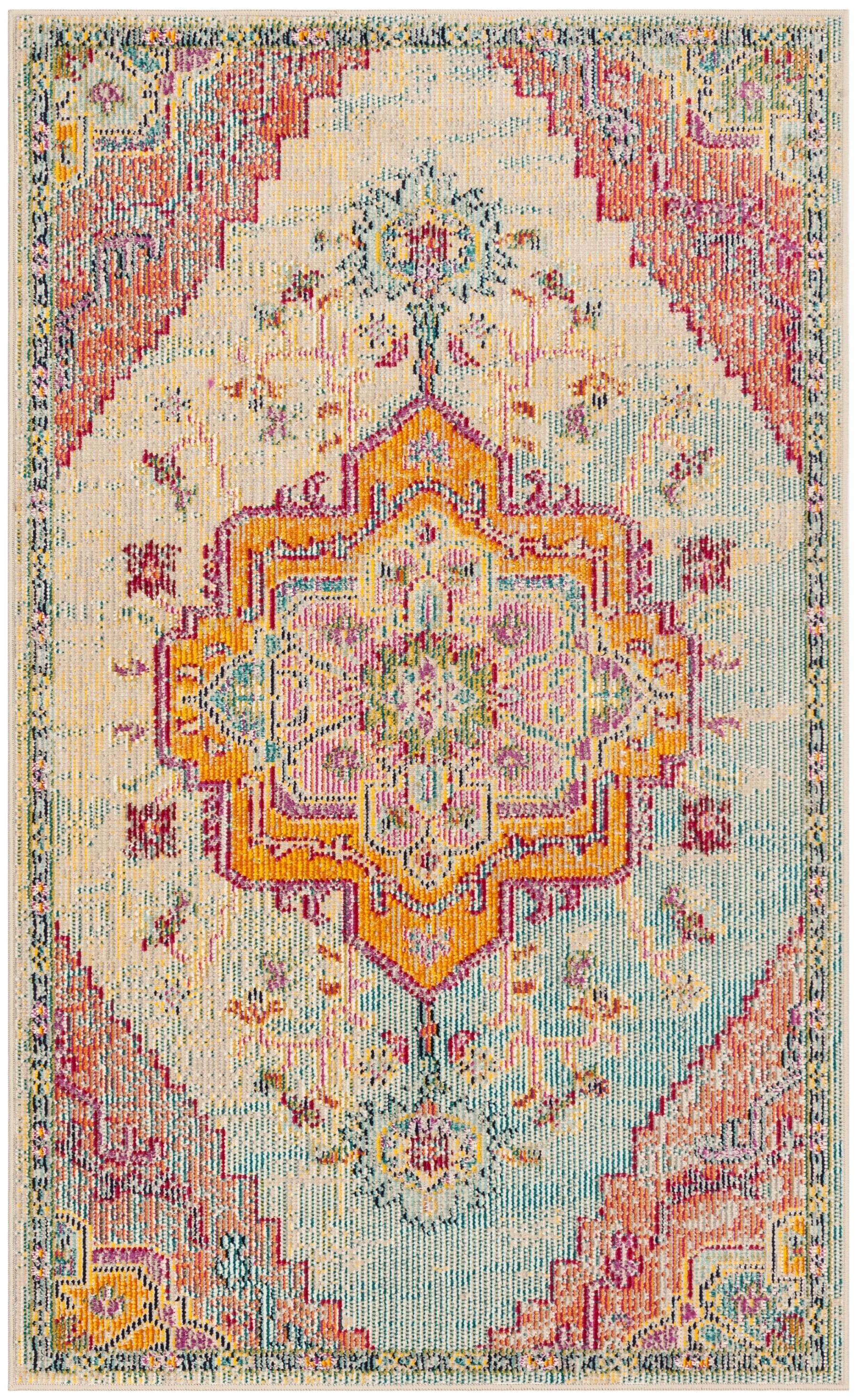 SAFAVIEH Crystal Debra Floral Area Rug, Light Blue/Fuchsia, 3' x 5'