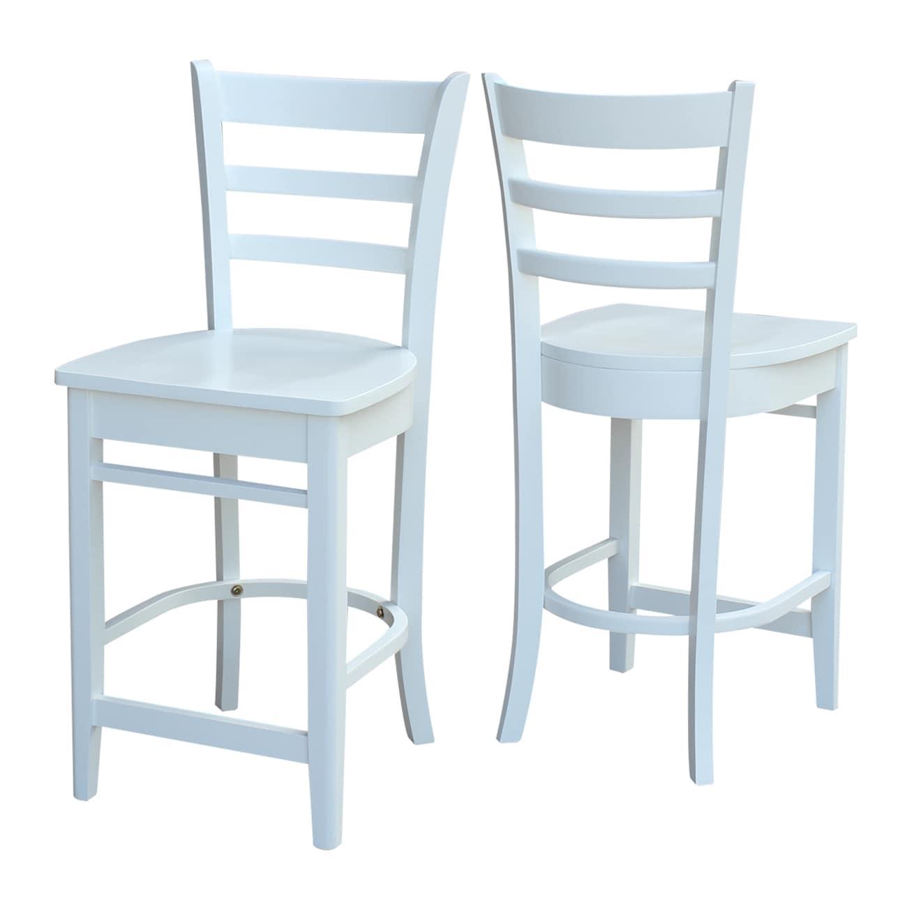 24" Emily Counter Height Barstool White - International Concepts: Hardwood Frame, Ladder-Back Design, Kitchen-Compatible