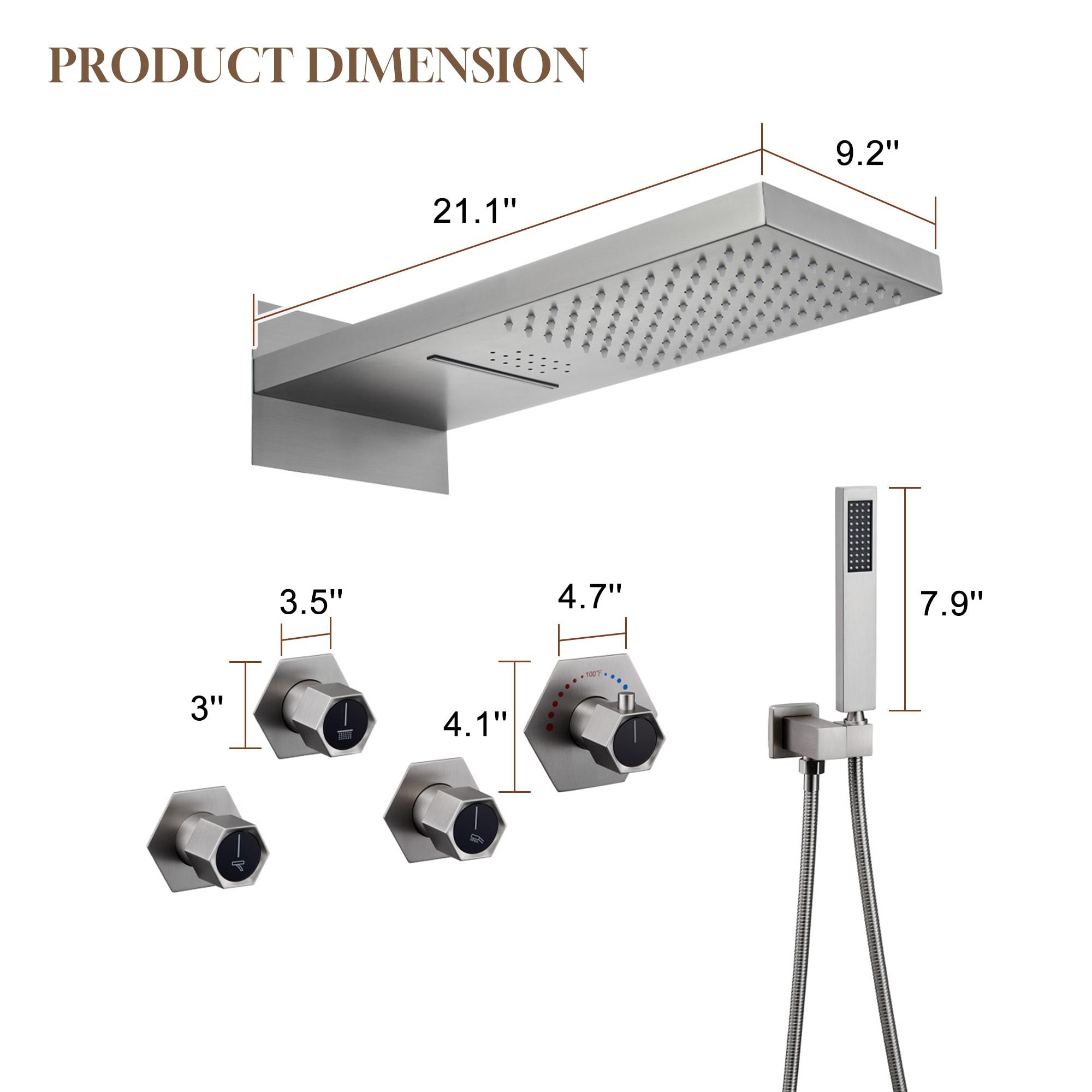 22" Wall-Mount LED Bluetooth Music Thermostatic Rainfall Complete Shower System with Rough in-Valve