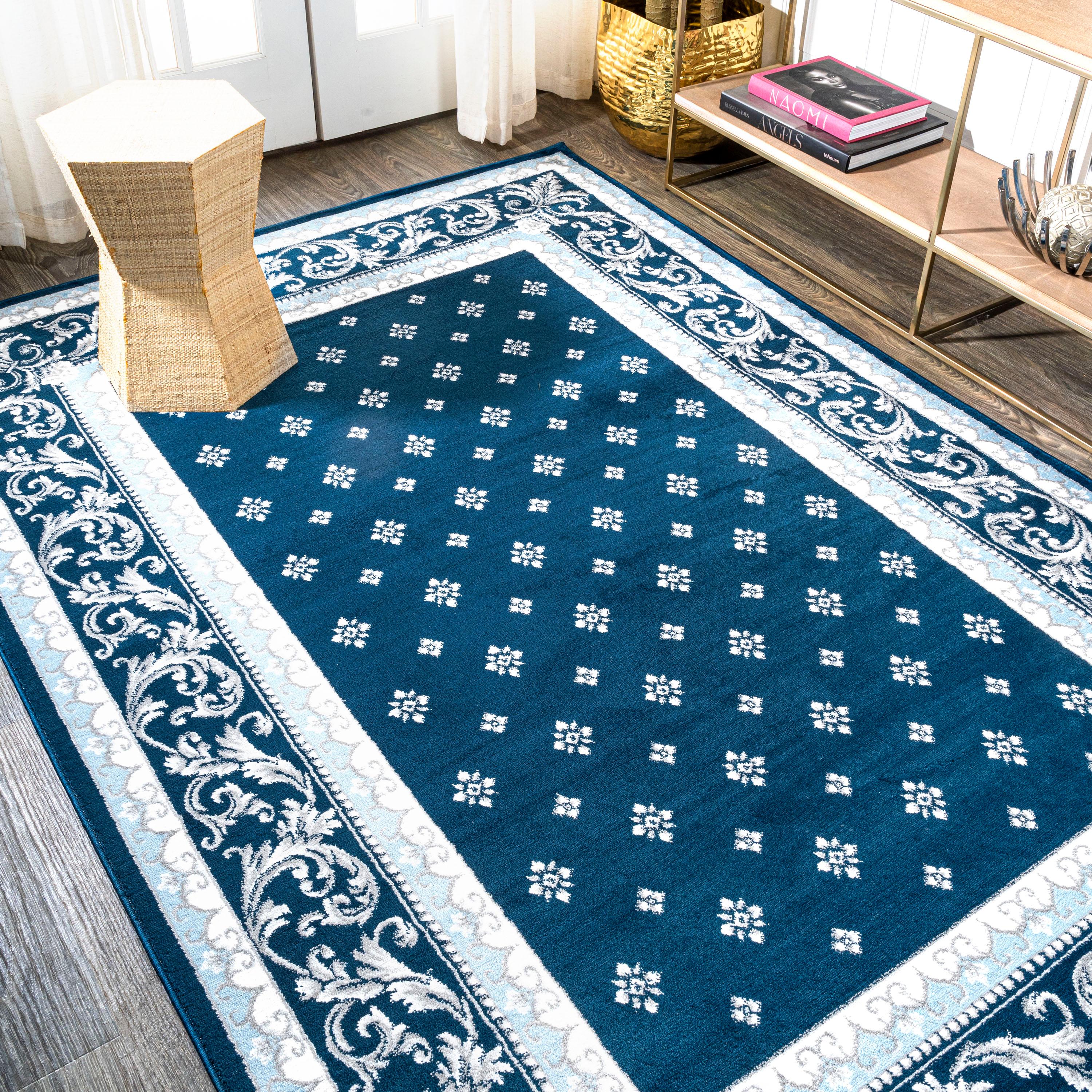 3'x 5' Acanthus French Border Area Rug, Navy/Blue - JONATHAN Y