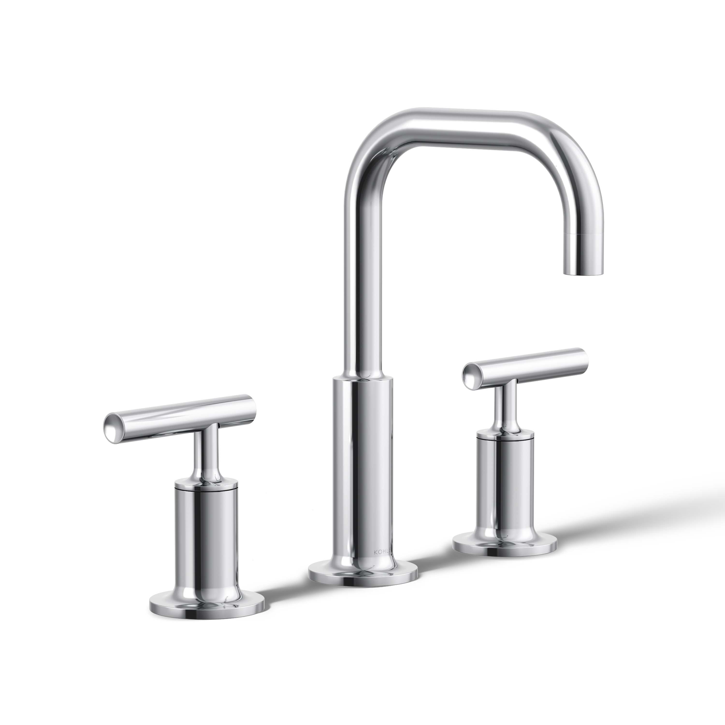Purist® Widespread Faucet with Drain Assembly Low Lever Handles and Low Gooseneck Spout