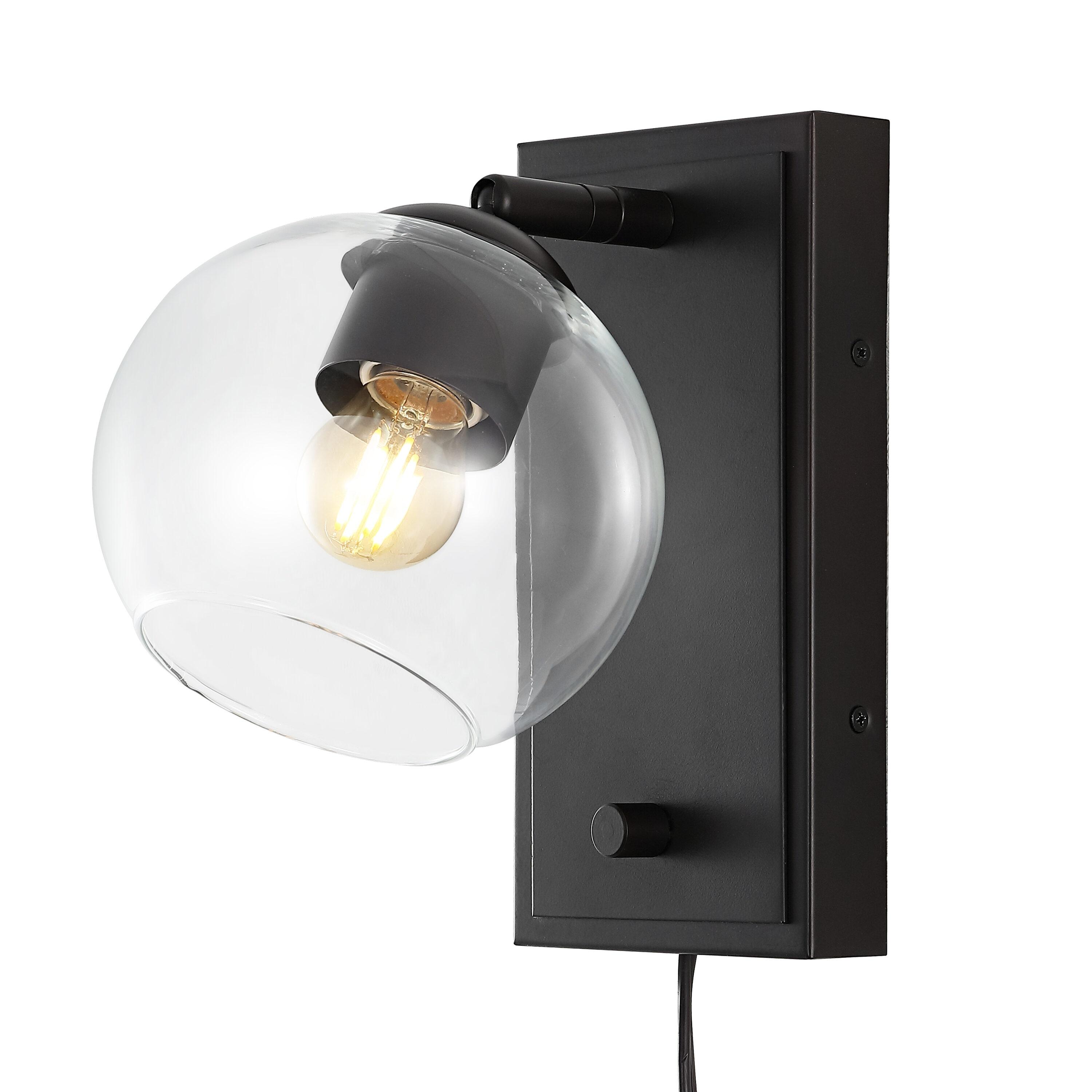 Hugo 6" 1-Light Minimalist Modern Plug-In or Hardwired Adjustable Iron LED Wall Sconce with Rotary Dimmer, Oil Rubbed Bronze with Clear Globe